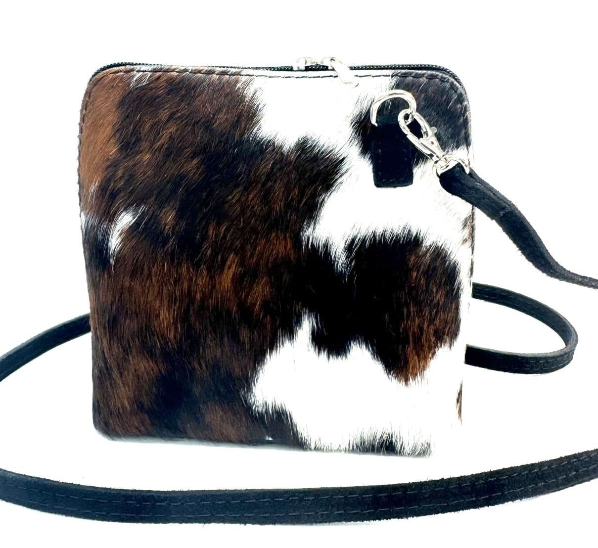 Borsa donna in vera pelle CHIAROSCURO mod. ENNA, pelle martellata , pelo di PONY, colore NERO / BIANCO / MARRONE , Made in Italy