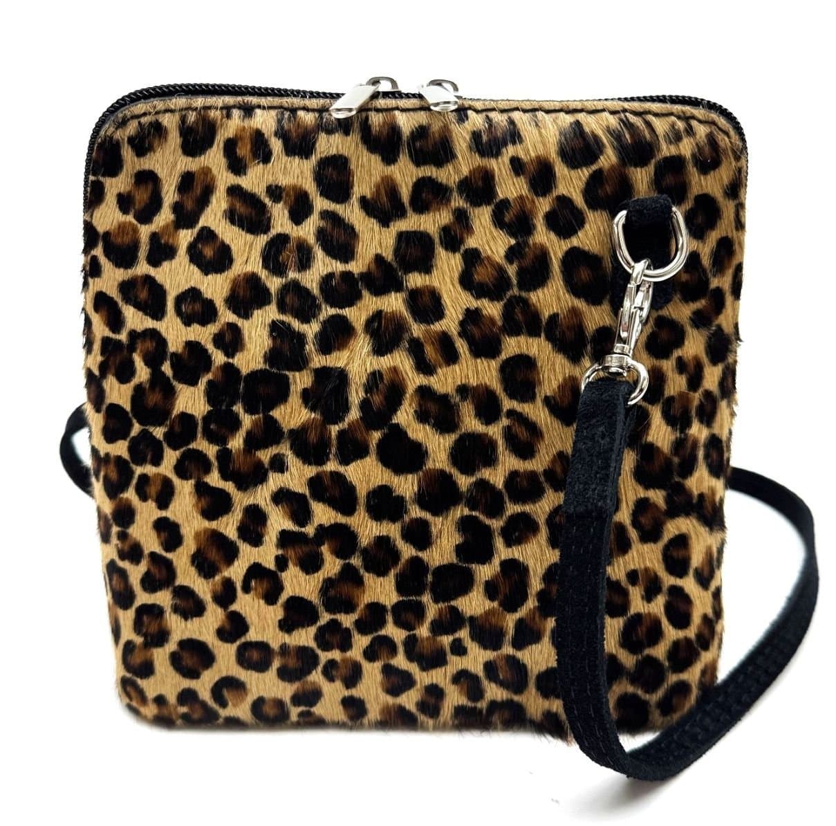 CHIAROSCURO women's bag in genuine leather, mod ENNA, hammered leather, PONY hair, color BLACK / HONEY, Made in Italy.