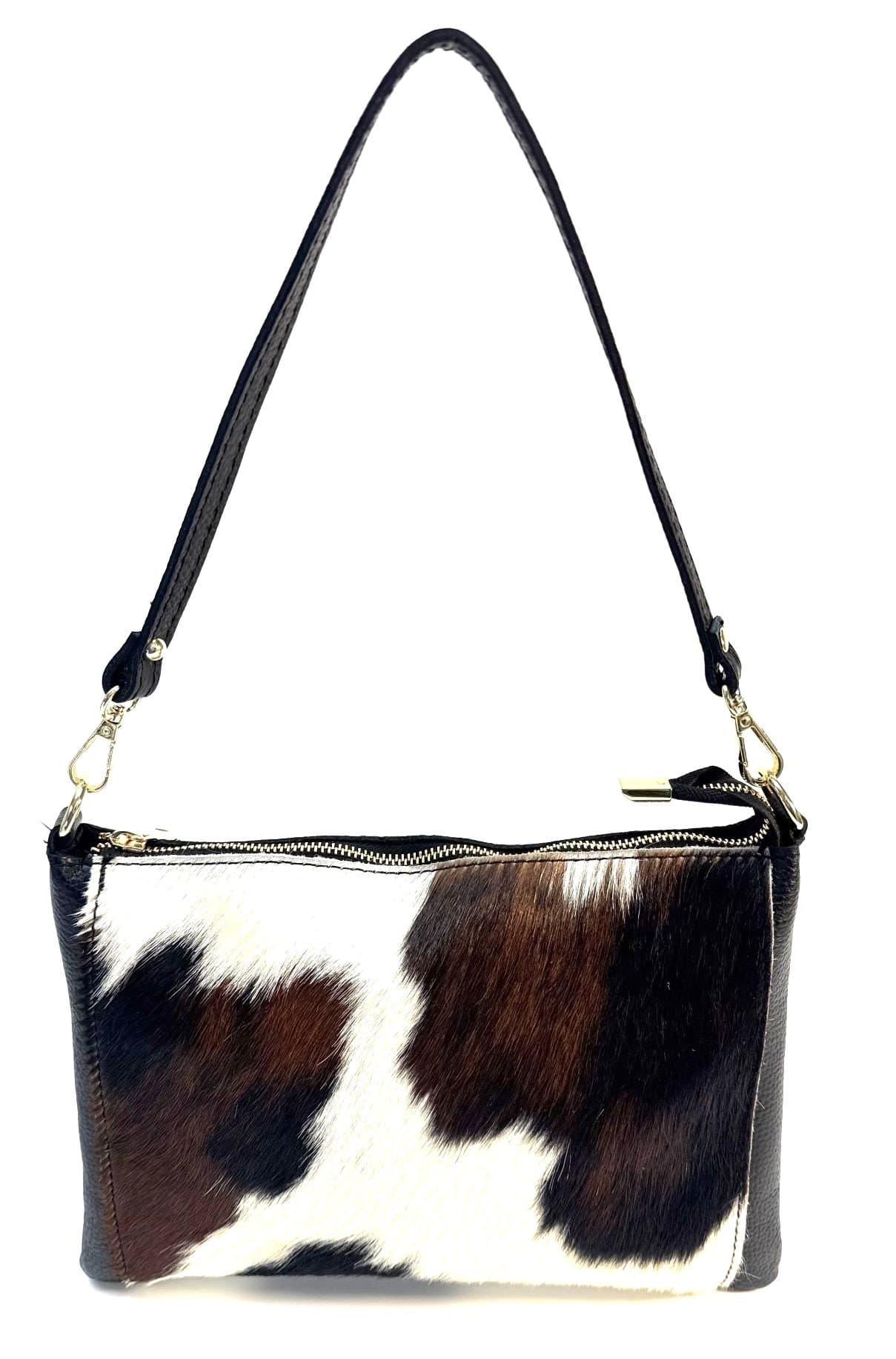 CHIAROSCURO women's bag in genuine leather, mod. LENA, hammered leather, PONY hair, color BLACK / WHITE / BROWN, Made in Italy.