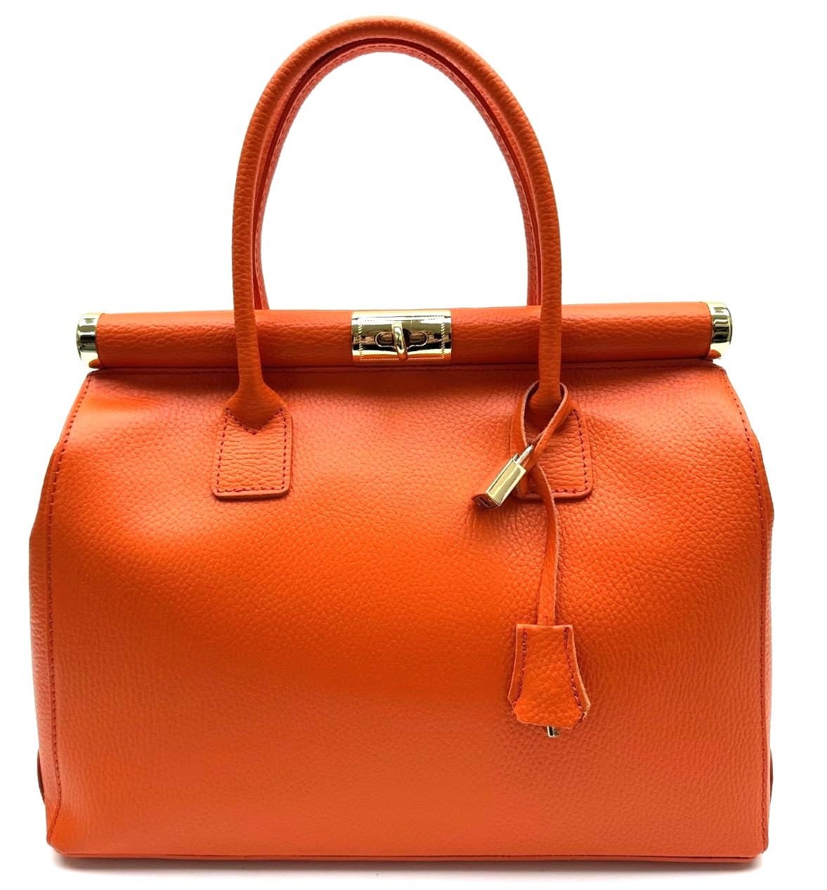 Borsa donna in vera pelle CHIAROSCURO mod. LEONA, colore ARANCIONE, Made in Italy (Borsa)