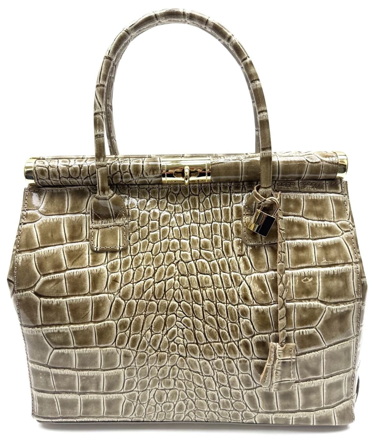 Borsa donna in vera pelle CHIAROSCURO mod. LEONA, colore beige, Made in Italy
