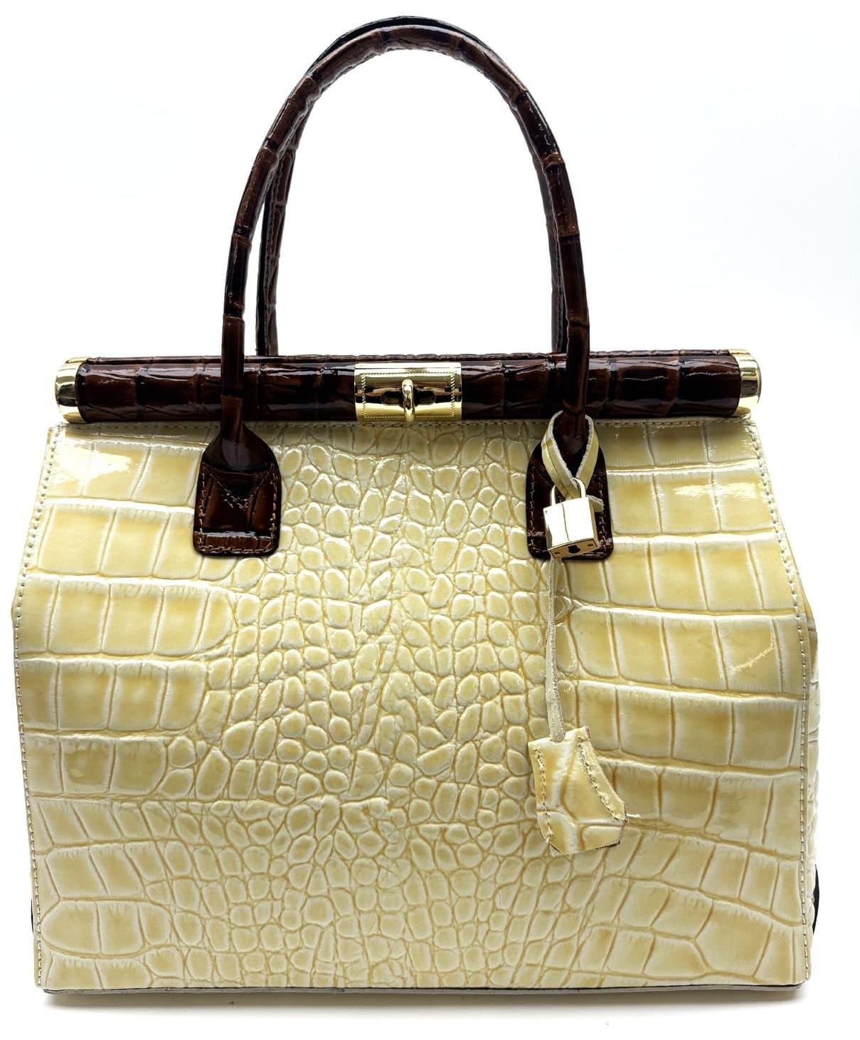 Women's genuine leather bag, mod. LEONA, OCHRE/BROWN, Made in Italy