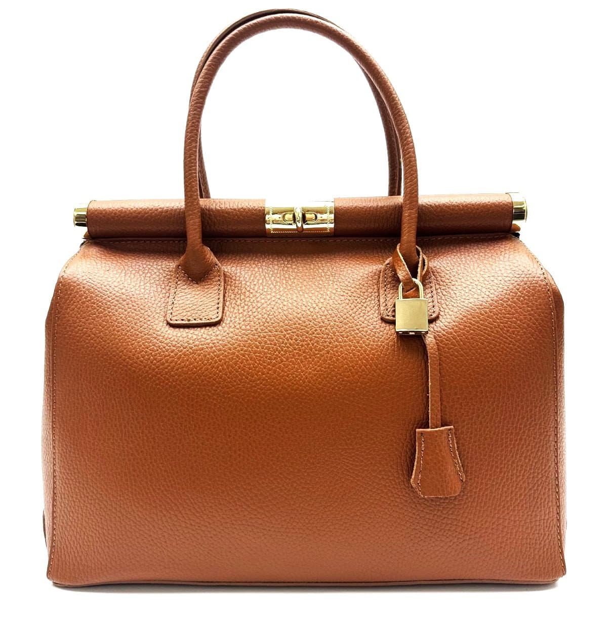 Borsa donna in vera pelle CHIAROSCURO mod. LEONA, colore MIELE, Made in Italy
