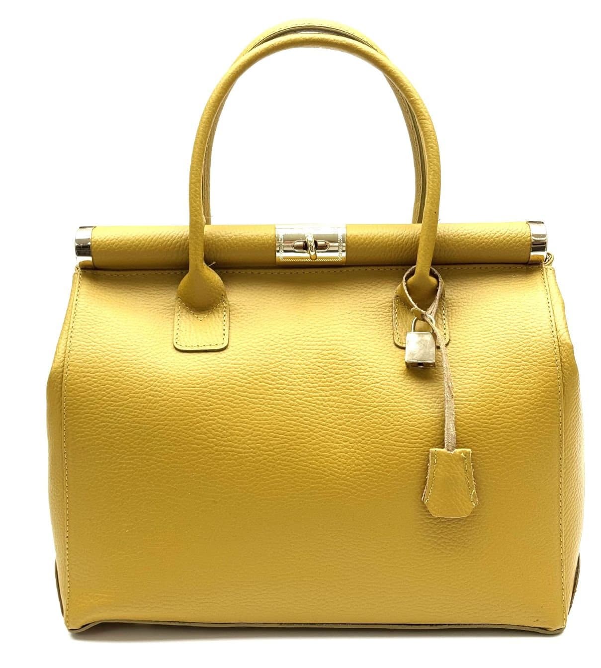 Borsa donna in vera pelle CHIAROSCURO mod. LEONA, colore GIALLO, Made in Italy