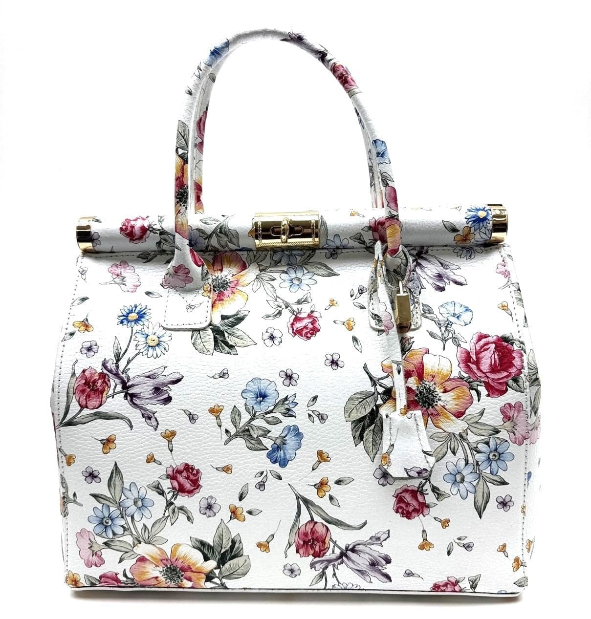 Borsa donna in vera pelle CHIAROSCURO mod. LEONA, MULTICOLORE-FIORI, Made in Italy