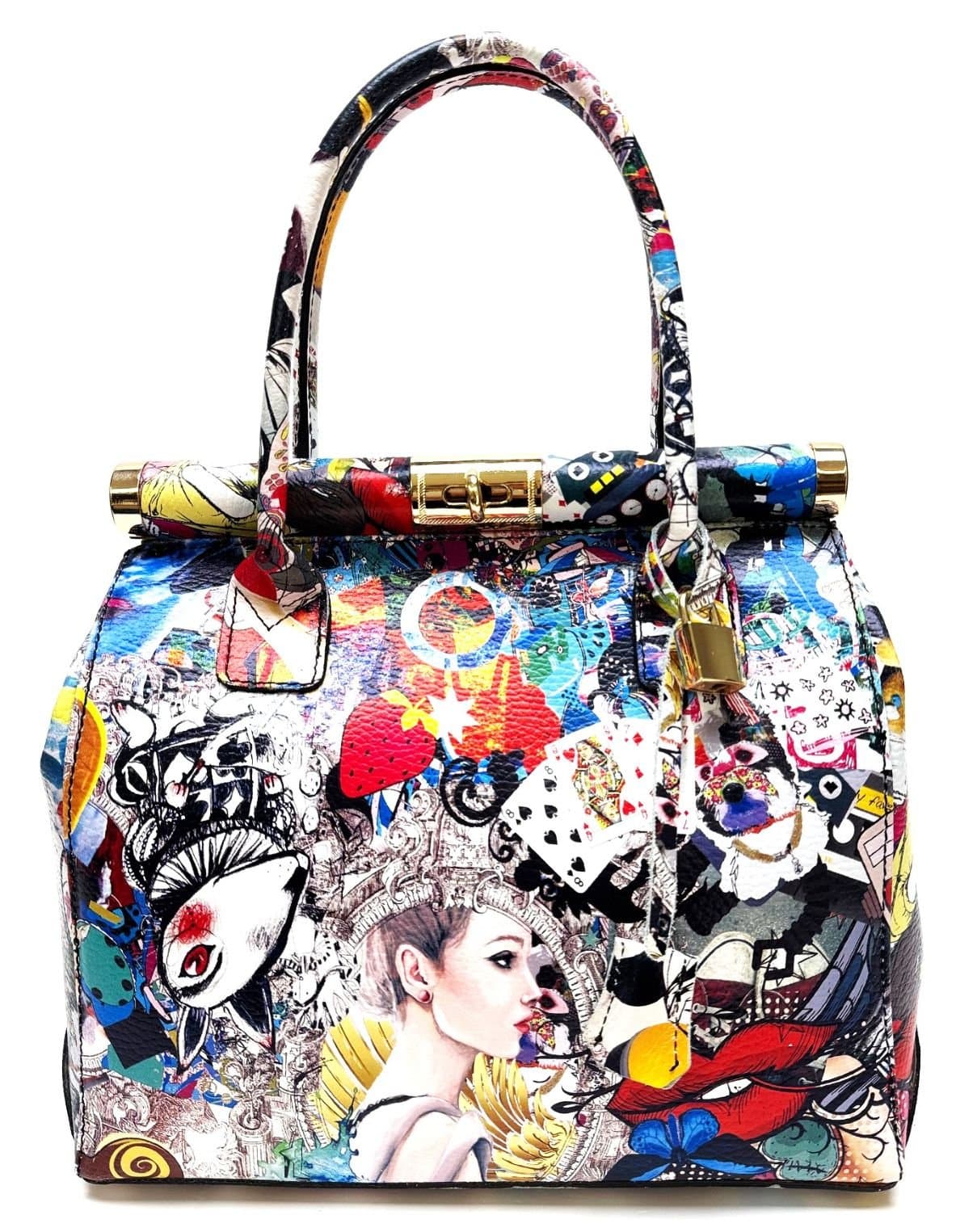 Borsa donna in vera pelle CHIAROSCURO mod. LEONA, MULTICOLORE-FLOREALE, Made in Italy