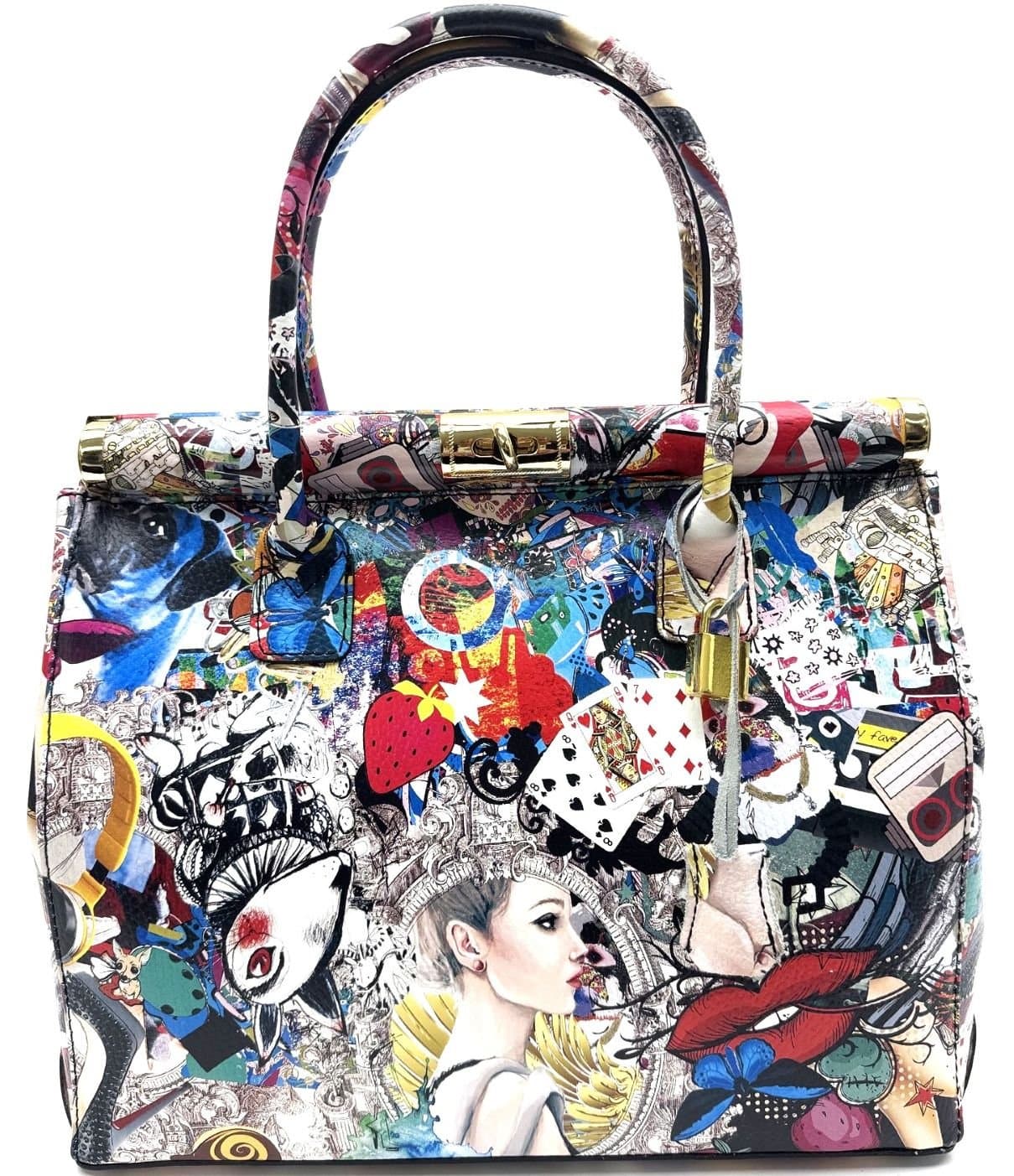 Borsa donna in vera pelle CHIAROSCURO mod. LEONA, MULTICOLORE RANDOM, Made in Italy