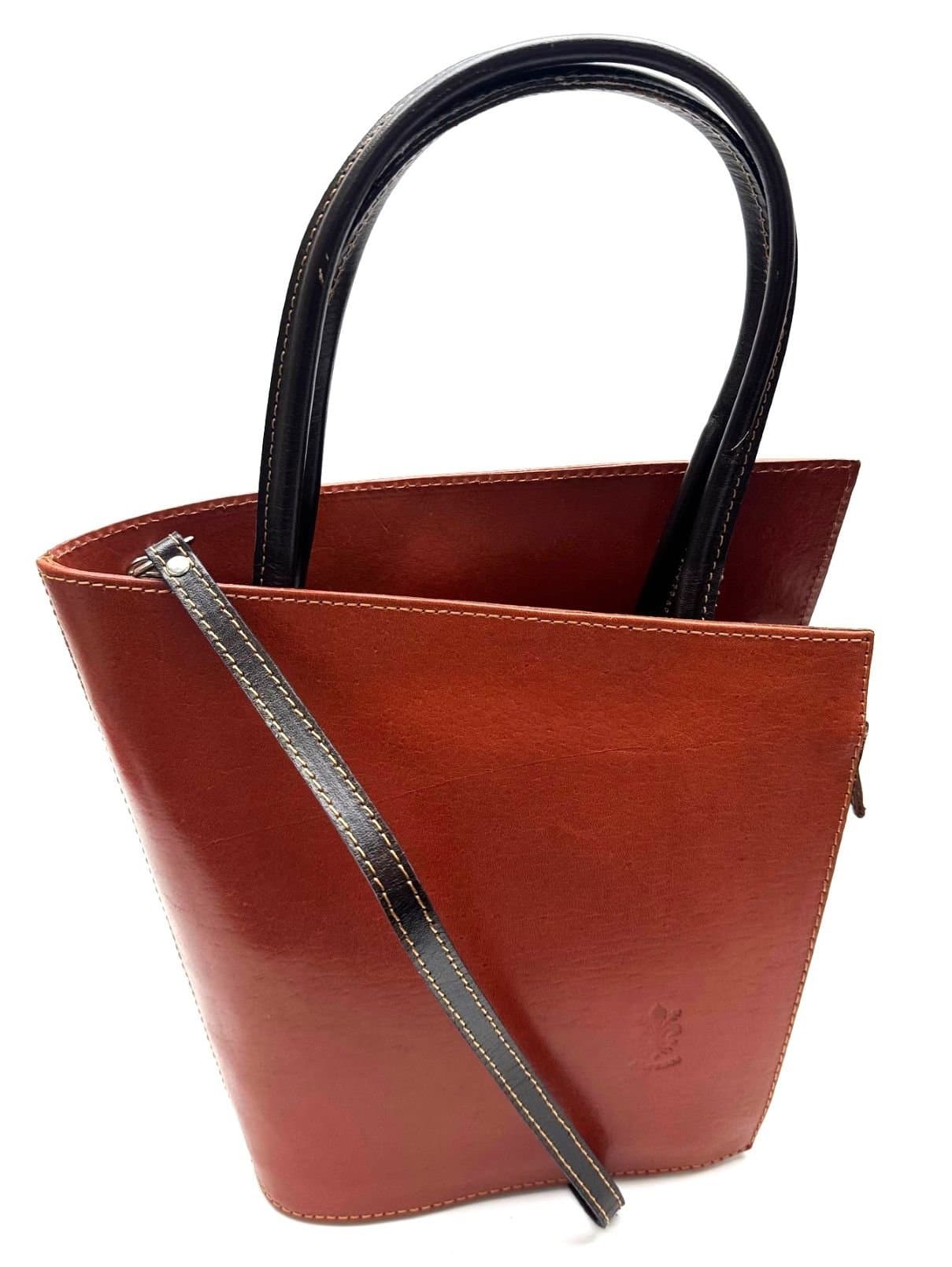 Borsa donna in vera pelle CHIAROSCURO mod. MEG, colore MIELE / TESTA DI MORO, Made in Italy.