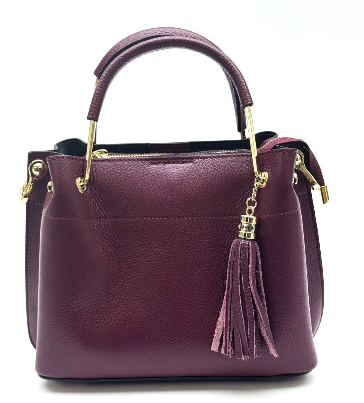 Borsa donna KAROLINA SMALL, a spalla in vera pelle rigida, colore BORDEAUX, CHIARO SCURO, Made in Italy