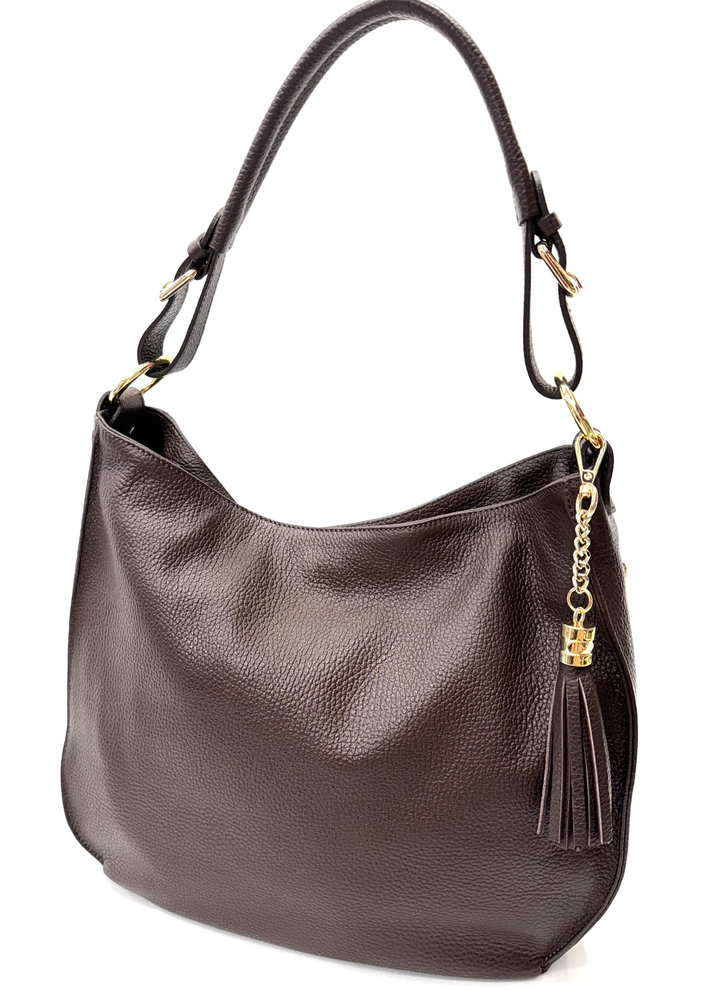 Borsa donna LUDOVICA a spalla in vera pelle morbida, colore TESTA DI MORO CHIAROSCURO Made in Italy