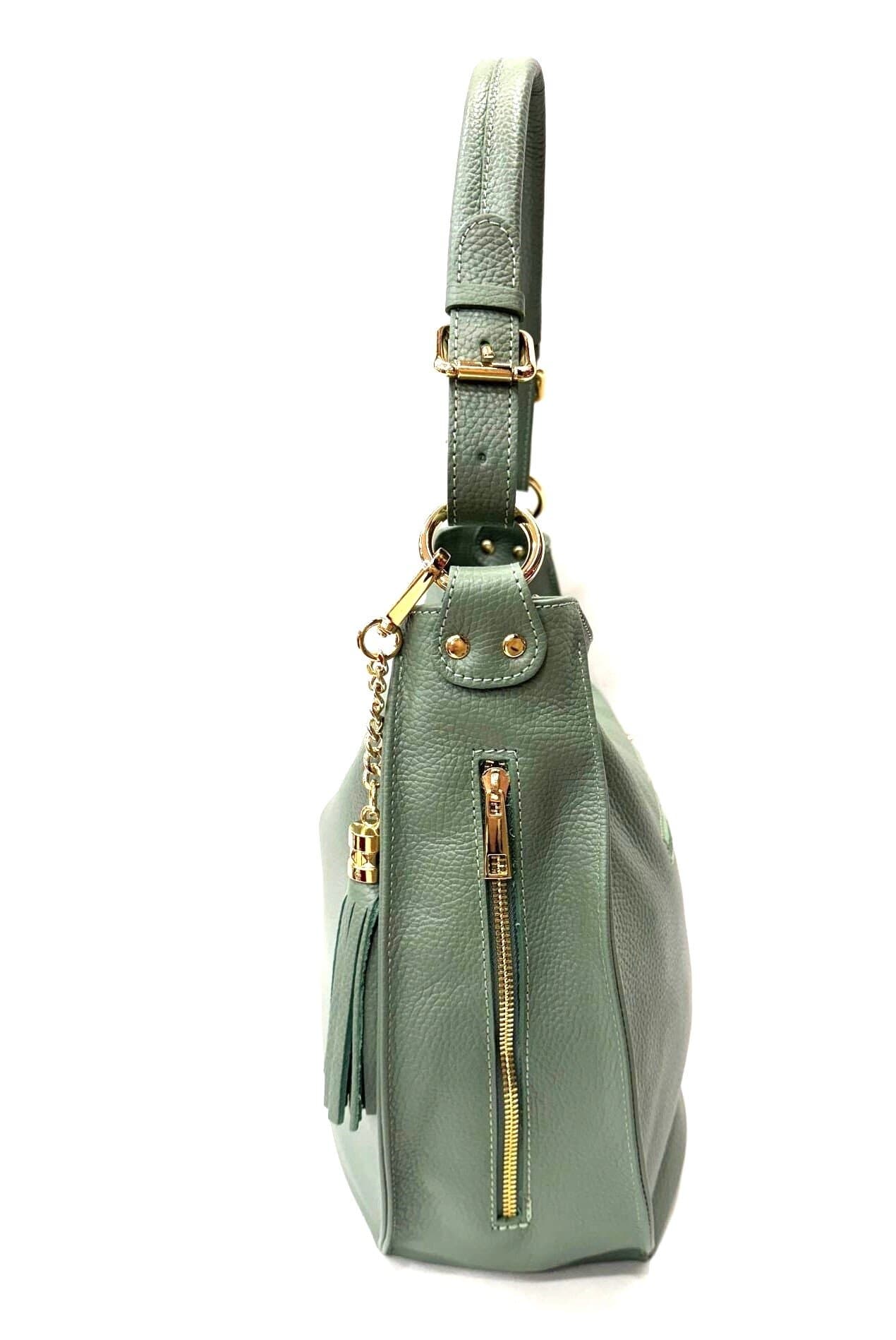 Borsa donna LUDOVICA a spalla in vera pelle morbida, colore VERDE, CHIAROSCURO