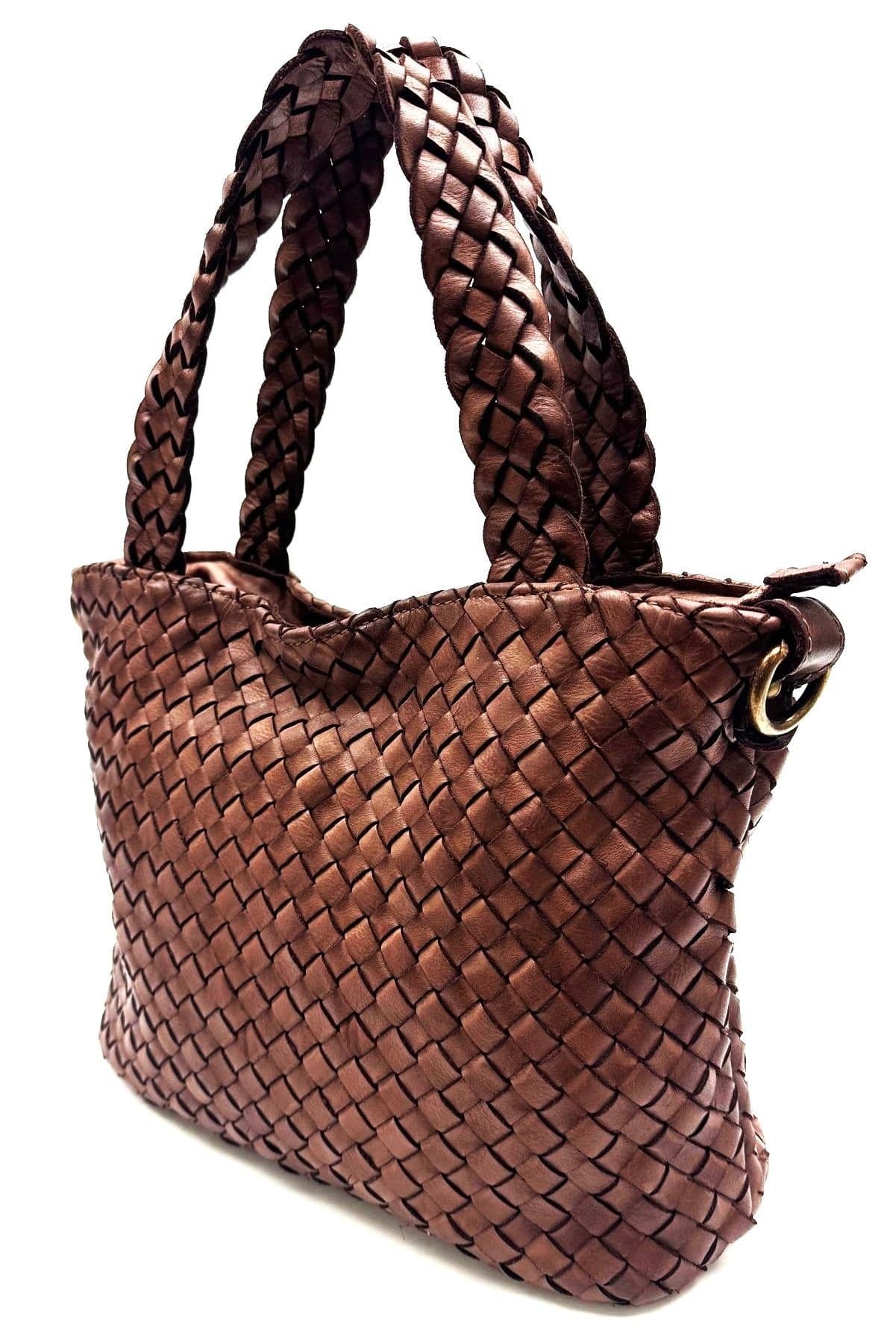 AURORA women's bag in genuine vintage leather, RED, CHIAROSCURO color, Made in Italy.