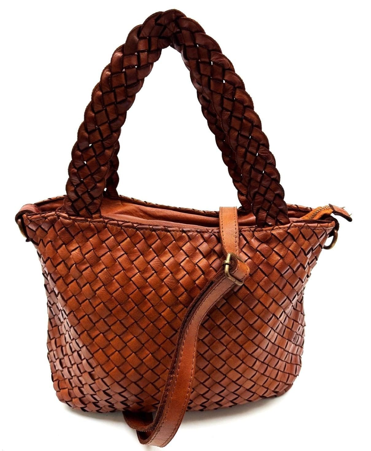 AURORA women's bag in genuine vintage leather, HONEY, CHIAROSCURO color, Made in Italy.