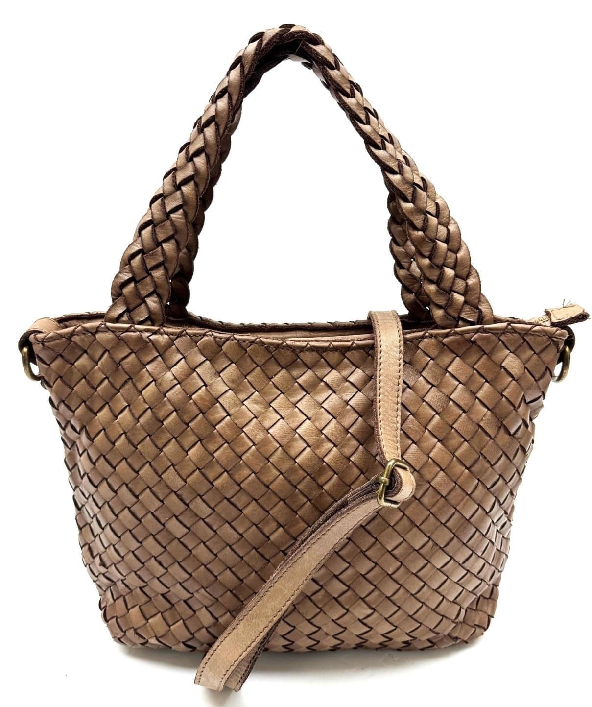 AURORA women's bag in genuine vintage leather, TAUPE, CHIAROSCURO color, Made in Italy.