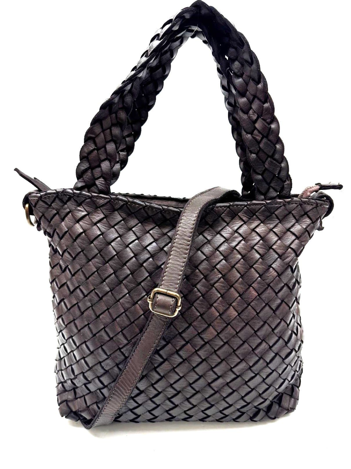 AURORA women's bag in genuine vintage leather, DARCK BROWN, CHIAROSCURO color, Made in Italy.