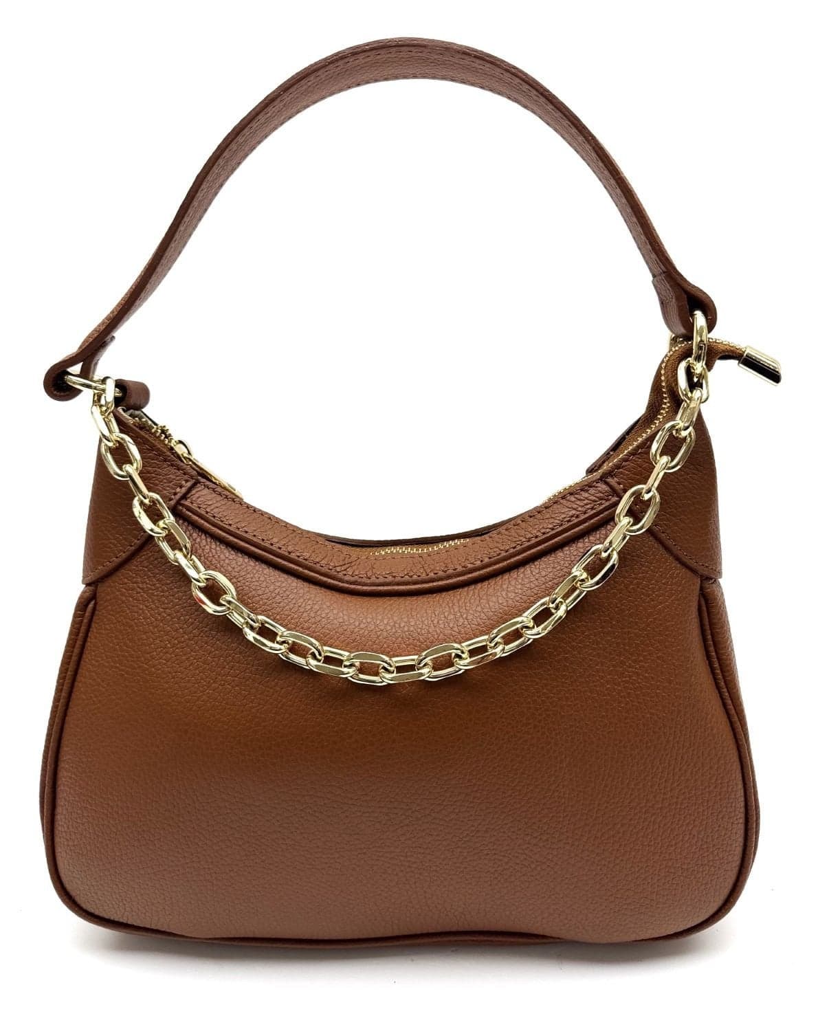Borsa donna RENATA a spalla in vera pelle morbida, colore MIELE, CHIAROSCURO Made in Italy