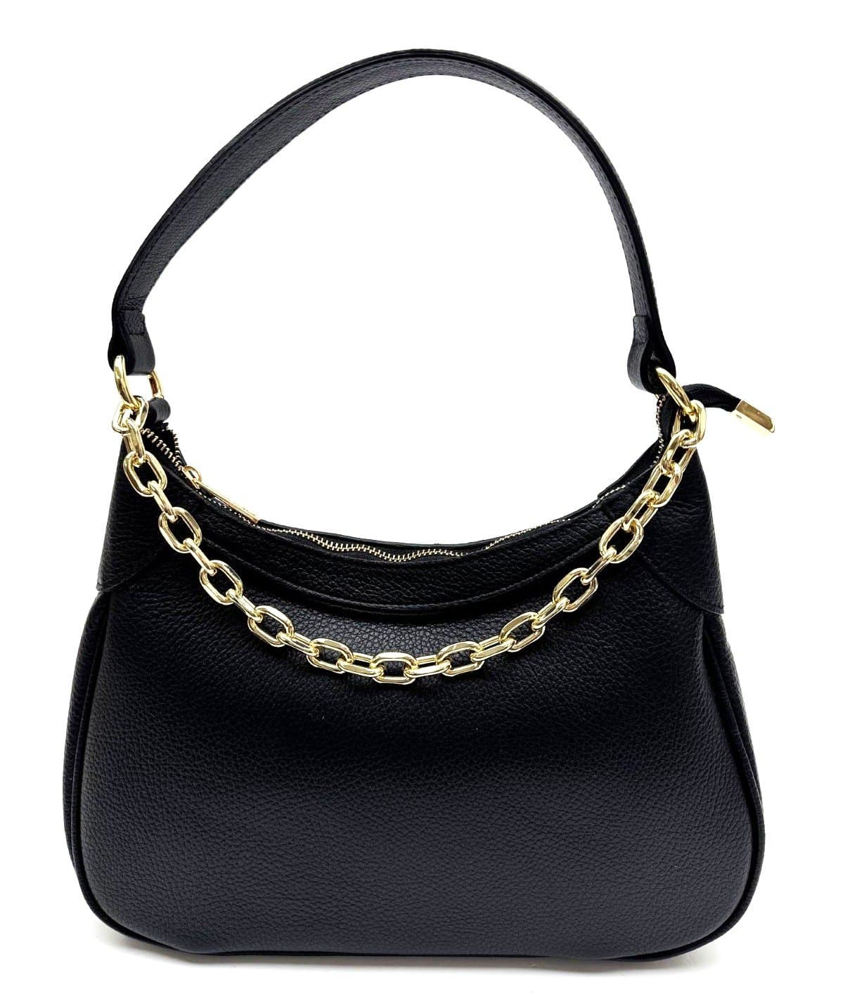 Borsa donna RENATA a spalla in vera pelle morbida, colore NERO, CHIAROSCURO Made in Italy