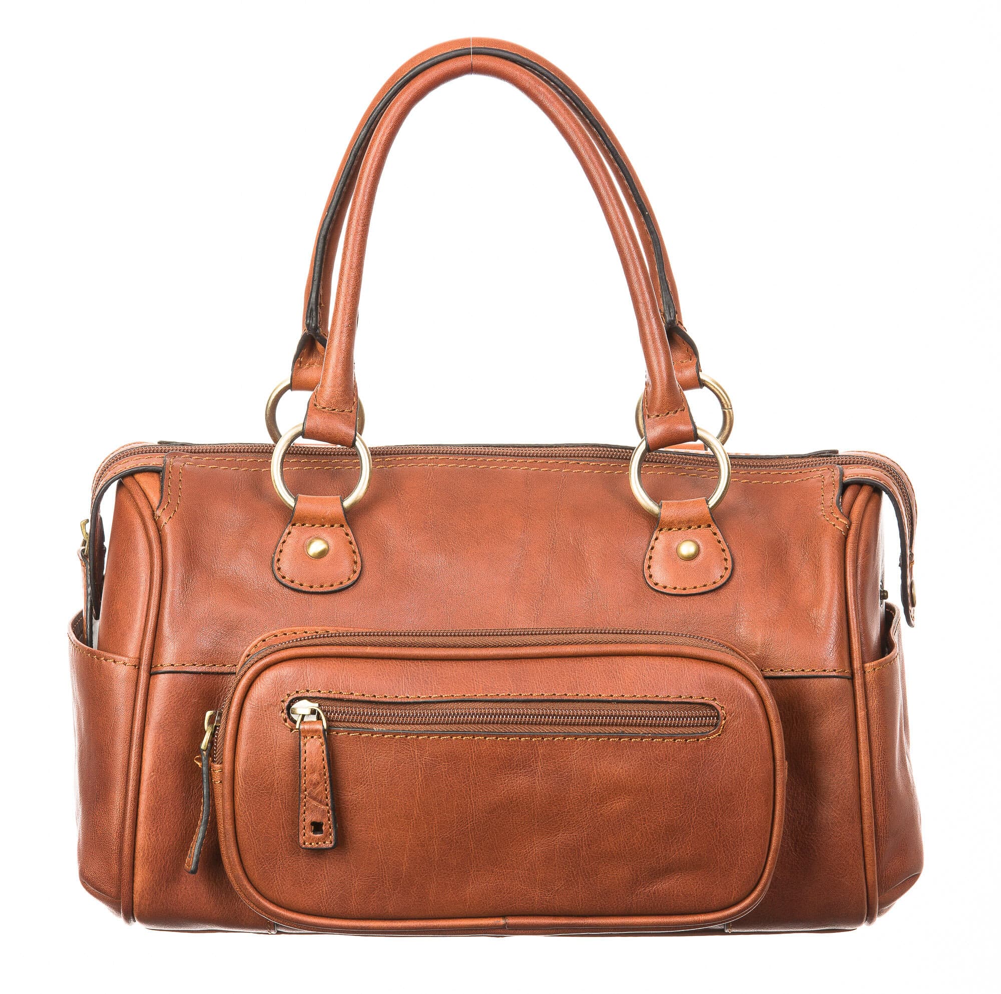 Borsa donna in vera pelle SANTINI mod. RUSLANA, colore MIELE, Made in Italy.