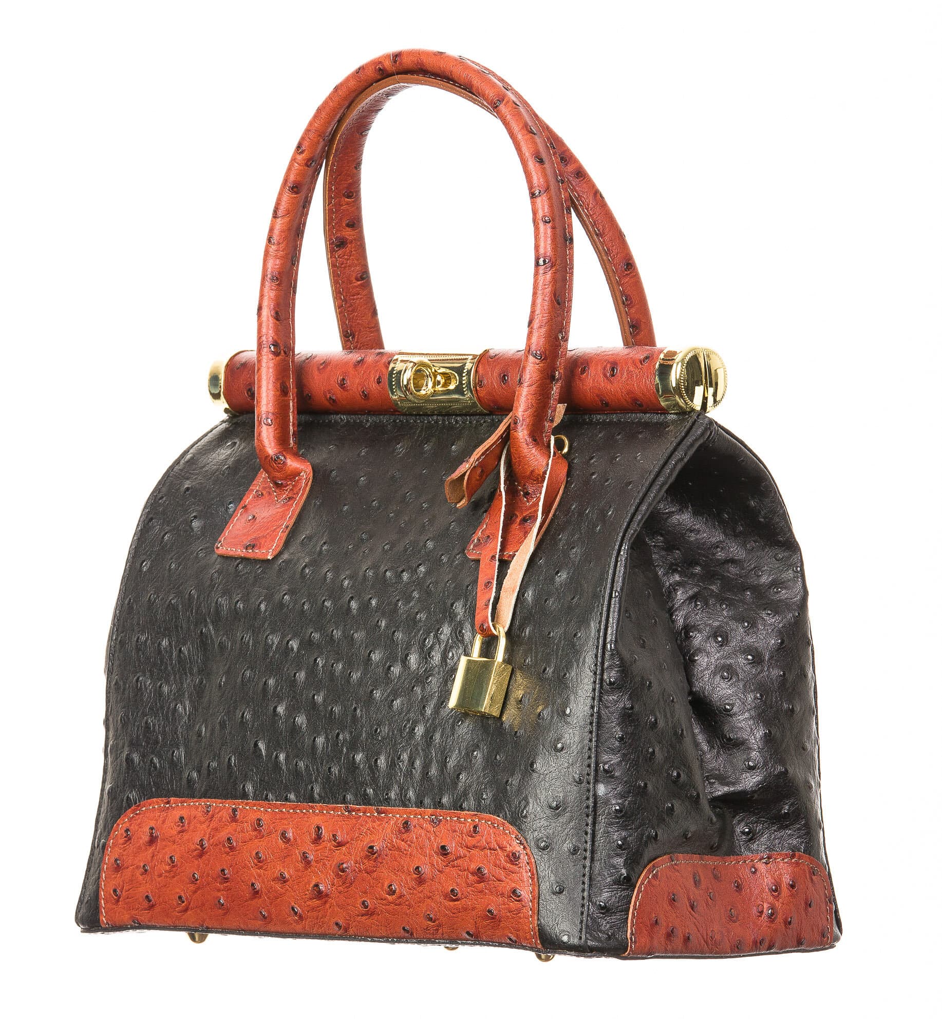 Borsa donna in vera pelle CHIARO SCURO mod. LEONA, colore NERO / MIELE, Made in Italy.