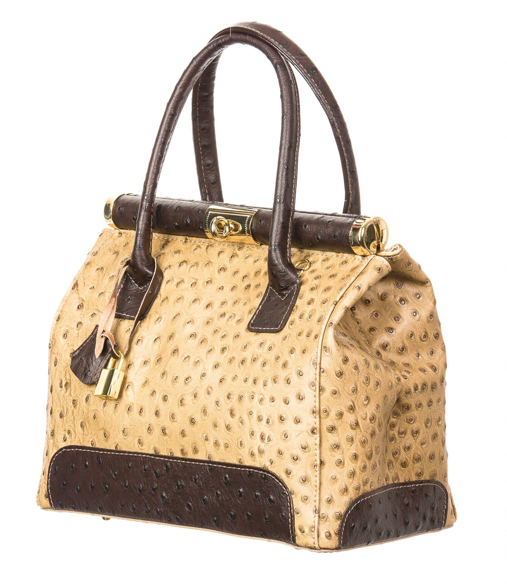 Borsa donna in vera pelle CHIARO SCURO mod. LEONA, colore TAUPE/ TESTA DI MORO, Made in Italy.