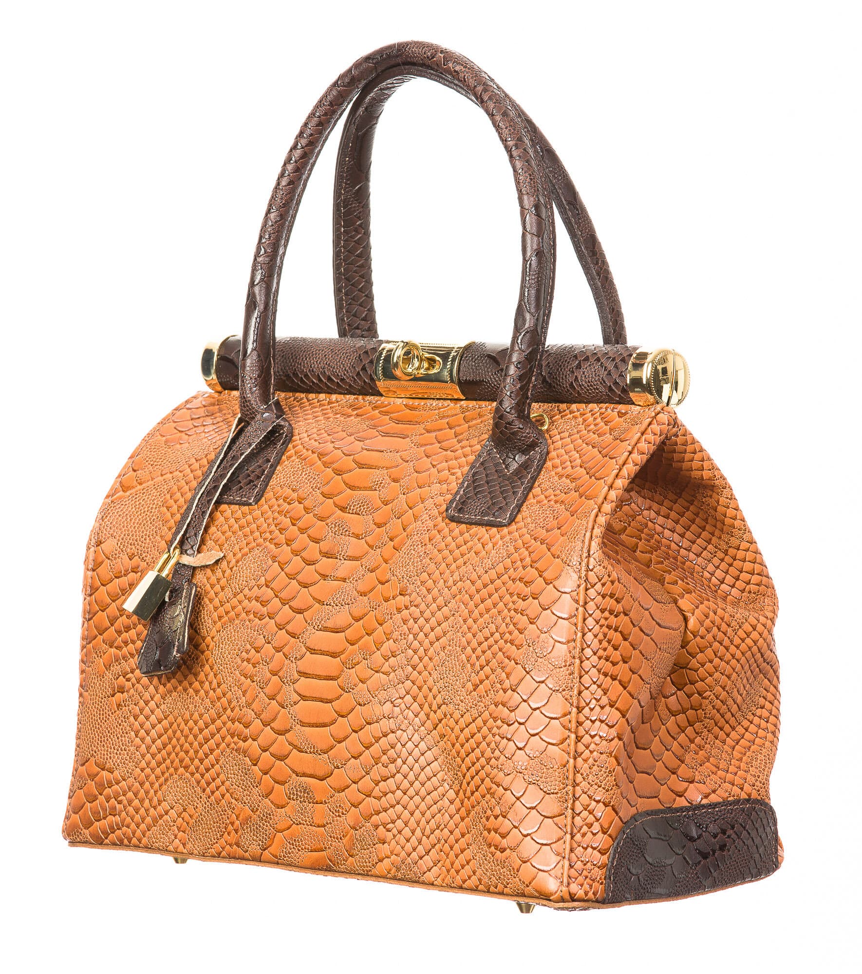 Borsa donna in vera pelle CHIARO SCURO mod. LEONA, colore MIELE / TESTA DI MORO, Made in Italy.