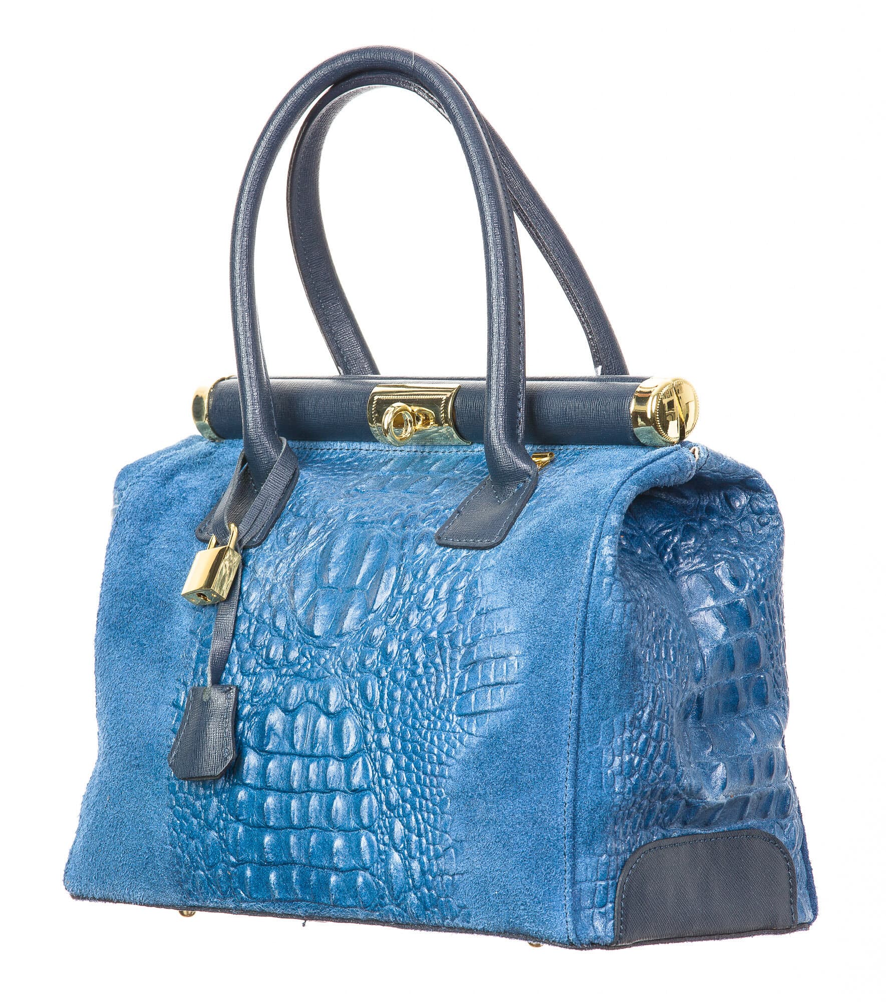 Borsa donna in vera pelle CHIARO SCURO mod. LEONA, colore BLU, Made in Italy.