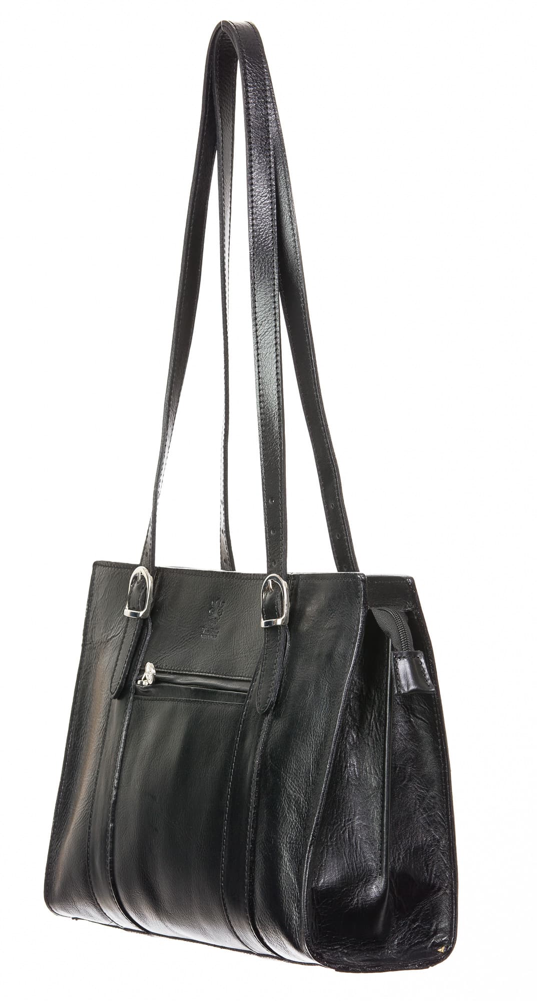 Borsa donna in vera pelle CHIAROSCURO mod. MARINA, colore NERO, Made in Italy.