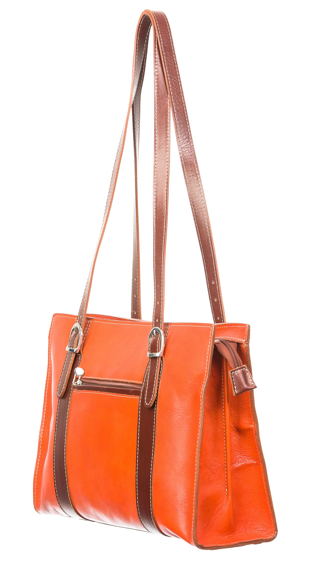 Ladies genuine leather bag CHIAROSCURO mod. MARINA, ORANGE / BROWN, Made in Italy.