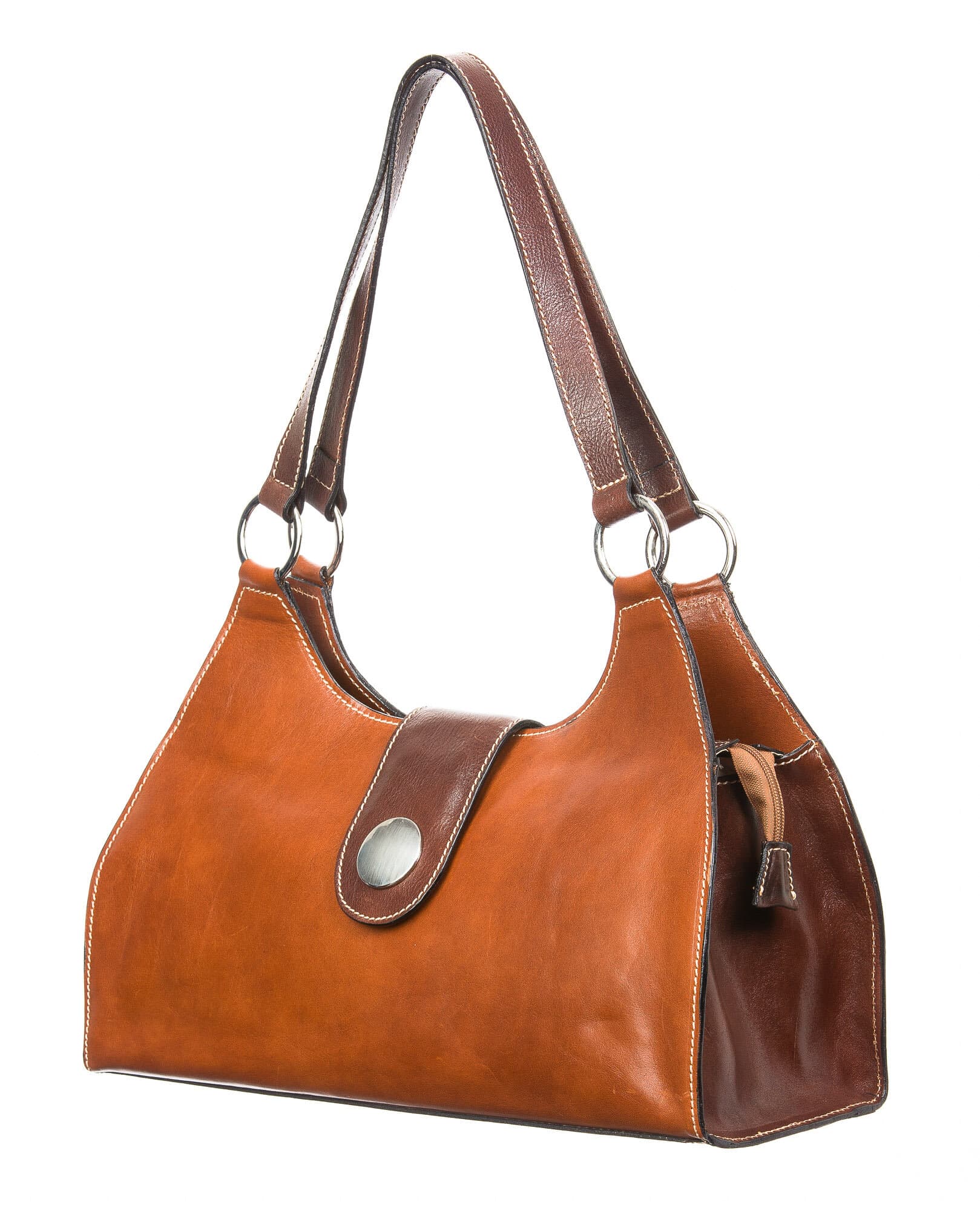 Borsa donna in vera pelle CHIAROSCURO mod. LUNA big, colore MIELE / MARRONE, Made in Italy.