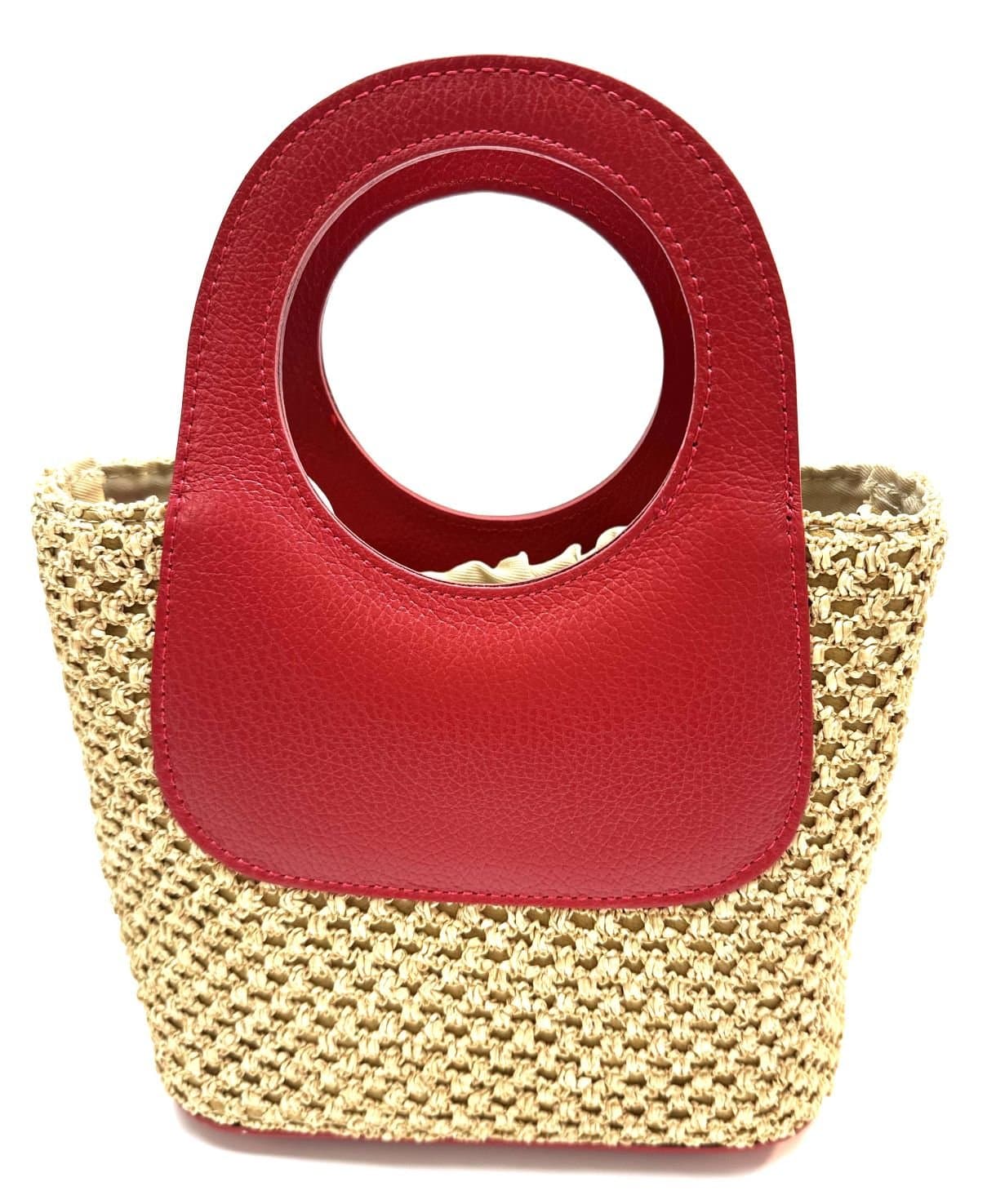 Borsa small a mano / a tracolla da donna in vera pelle / rafia RITTA, colore ROSSO, CHIAROSCURO, Made in Italy
