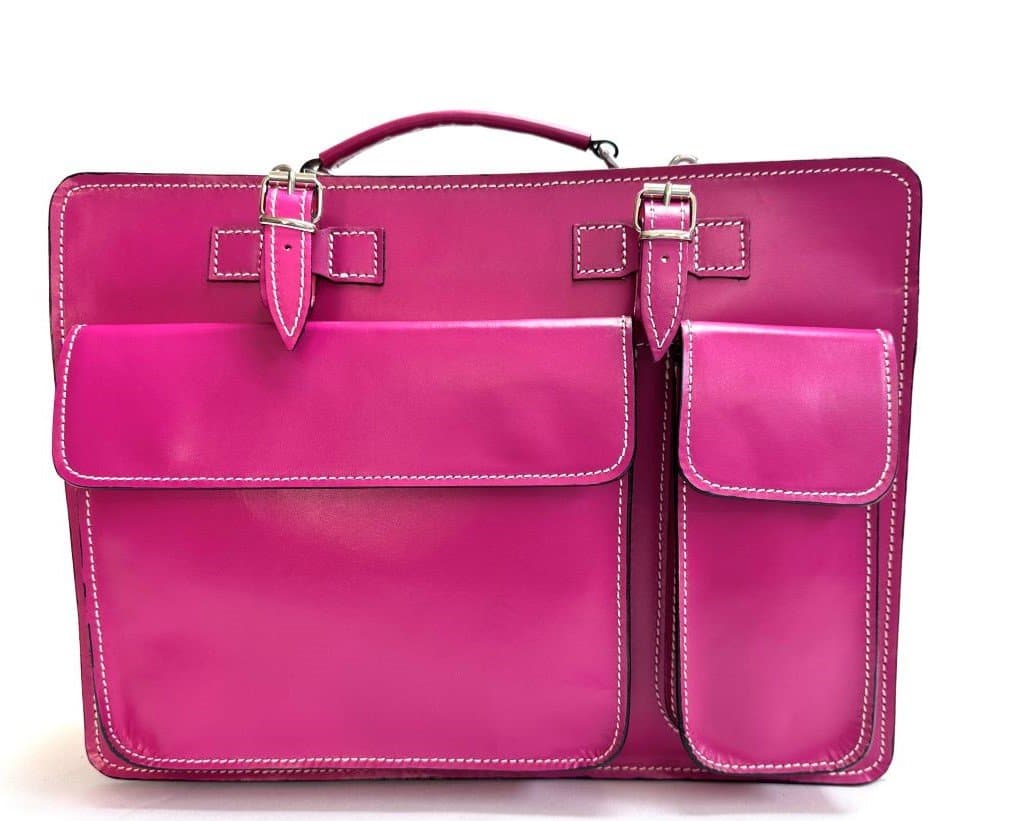 Borsa in vera pelle, mod. ALEX maxi, colore FUCSIA, con tracolla, CHIAROSCURO, Made in Italy adatta a computer Pc portatile 13/14 pollici, brochure grandi, cartelle e fogli formato A4
