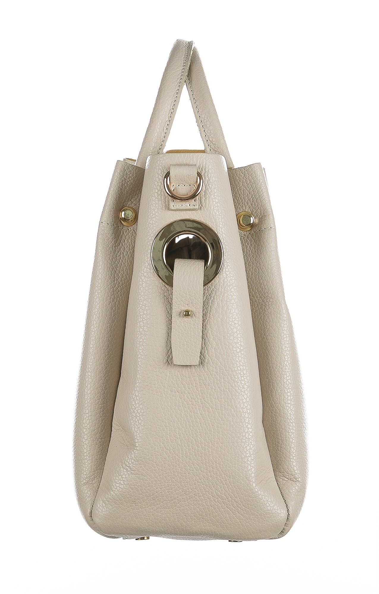 Borsa donna KAROLINA a spalla in vera pelle rigida, colore BEIGE, CHIARO SCURO, Made in Italy