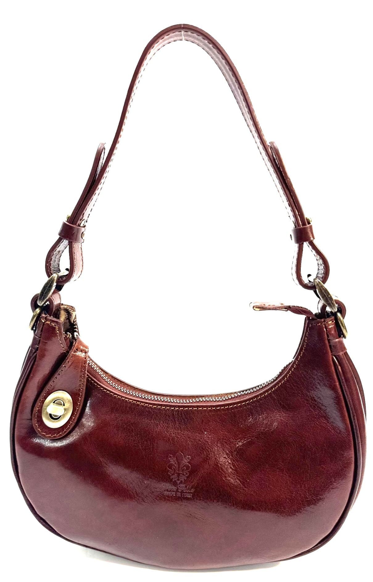 Borsa piccola in vera pelle, modello LUANA, colore MARRONE, CHIAROSCURO, Made in Italy