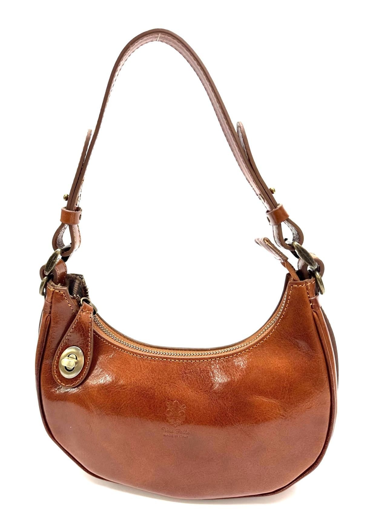 Borsa piccola in vera pelle, modello LUANA, colore MIELE, CHIAROSCURO, Made in Italy