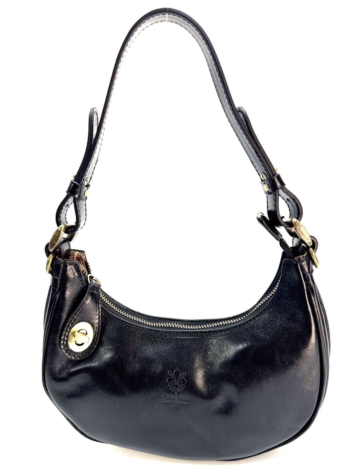 Borsa piccola in vera pelle, modello LUANA, colore NERO, CHIAROSCURO, Made in Italy