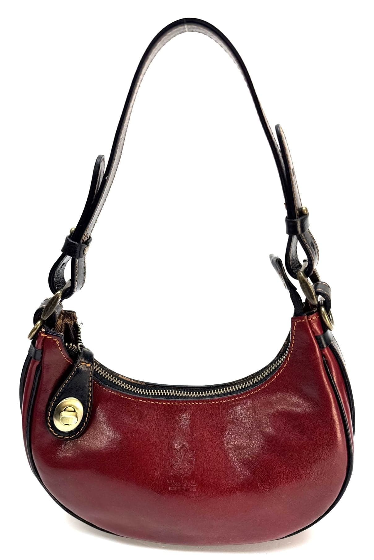Borsa piccola in vera pelle, modello LUANA, colore ROSSO / NERO, CHIAROSCURO, Made in Italy