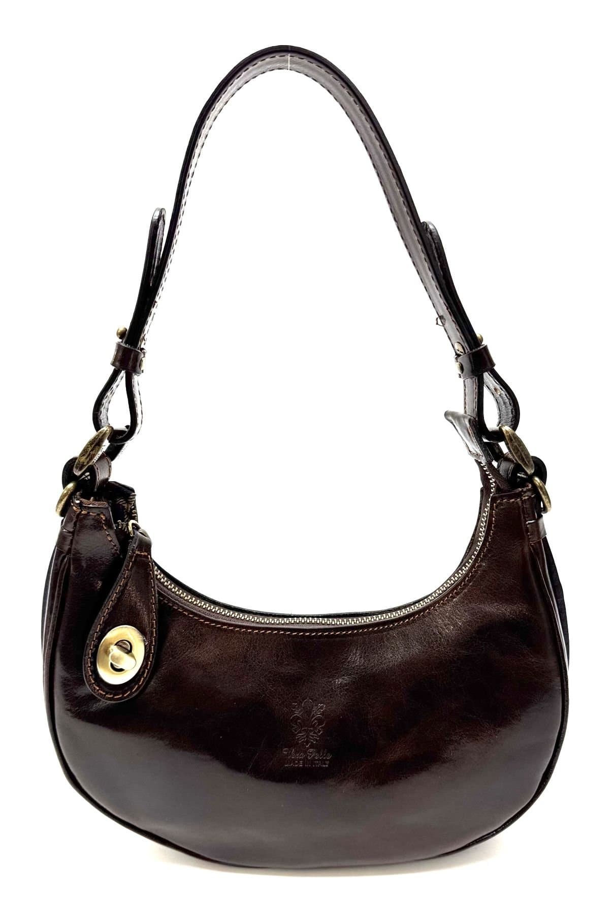 Borsa piccola in vera pelle, modello LUANA, colore TESTA MORO, CHIAROSCURO, Made in Italy