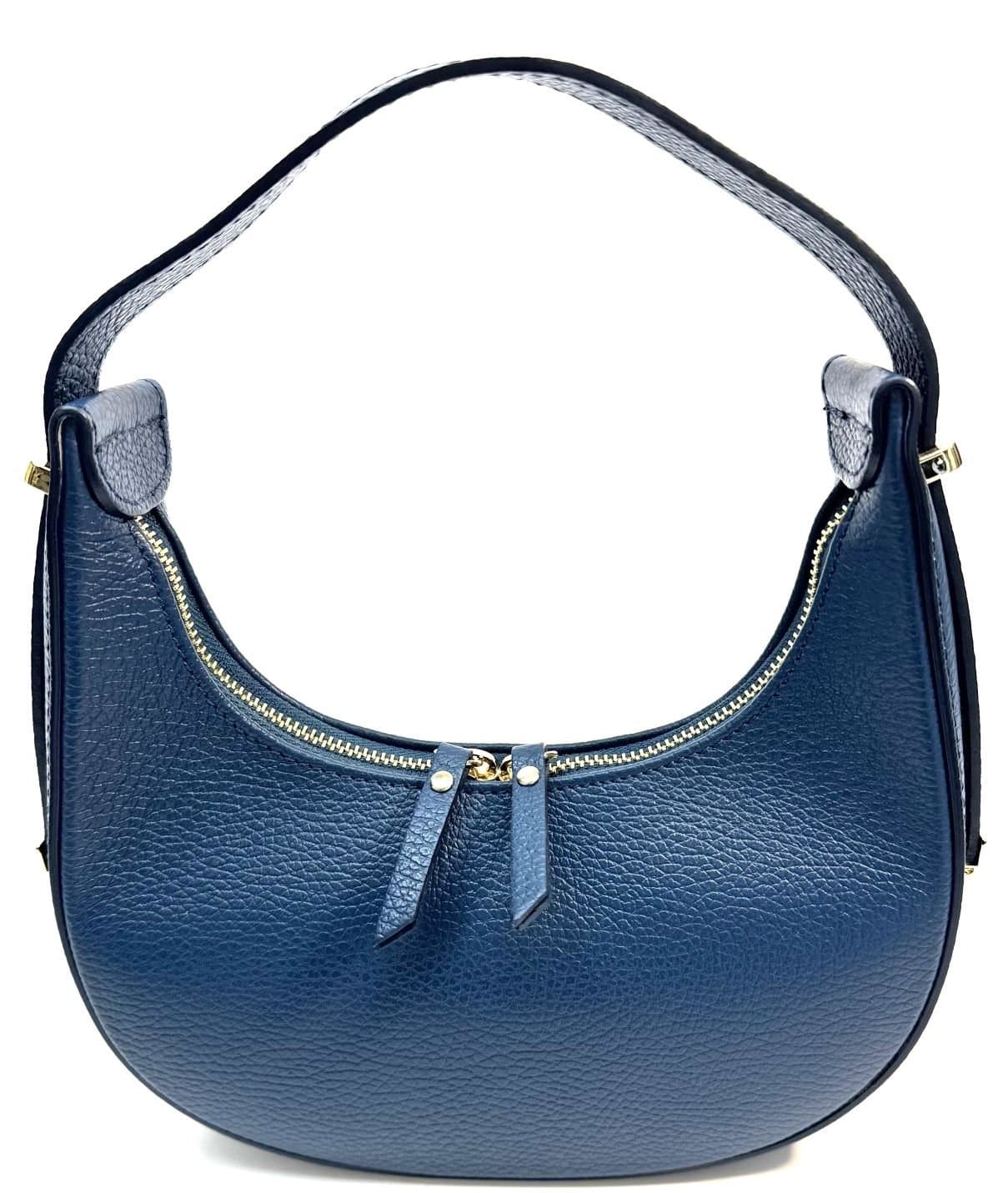 Borsa piccola in vera pelle martellata, modello MOANA, colore AZZURRO, CHIAROSCURO, Made in Italy