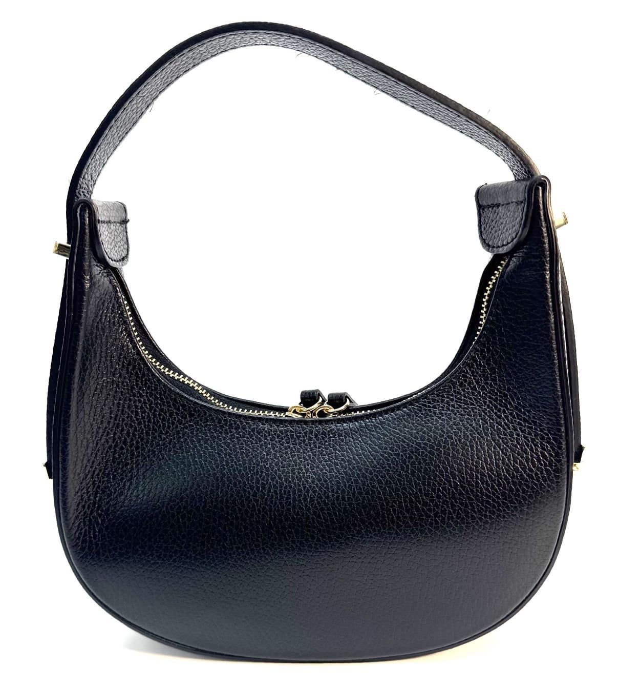 Borsa piccola in vera pelle martellata, modello MOANA, colore NERO, CHIAROSCURO, Made in Italy