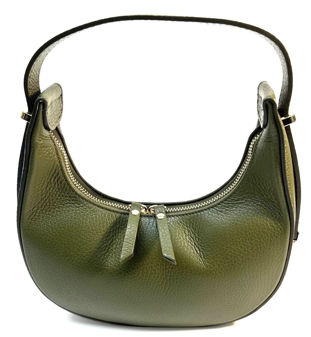 Borsa piccola in vera pelle martellata, modello MOANA, colore VERDE, CHIAROSCURO, Made in Italy