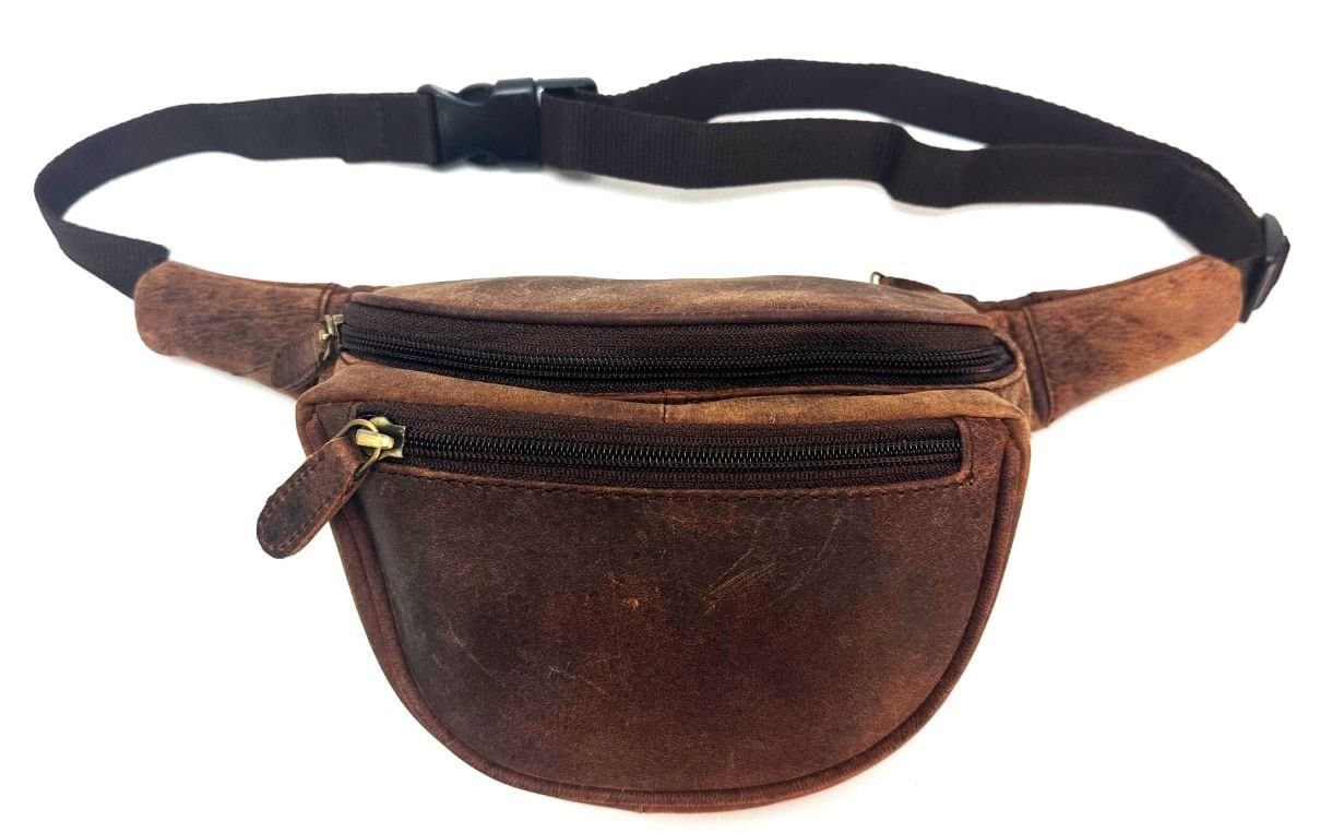 Borsa marsupio uomo ARNALDO in vera pelle Nabuk, colore MARRONE, CHIAROSCURO, Made in Italy