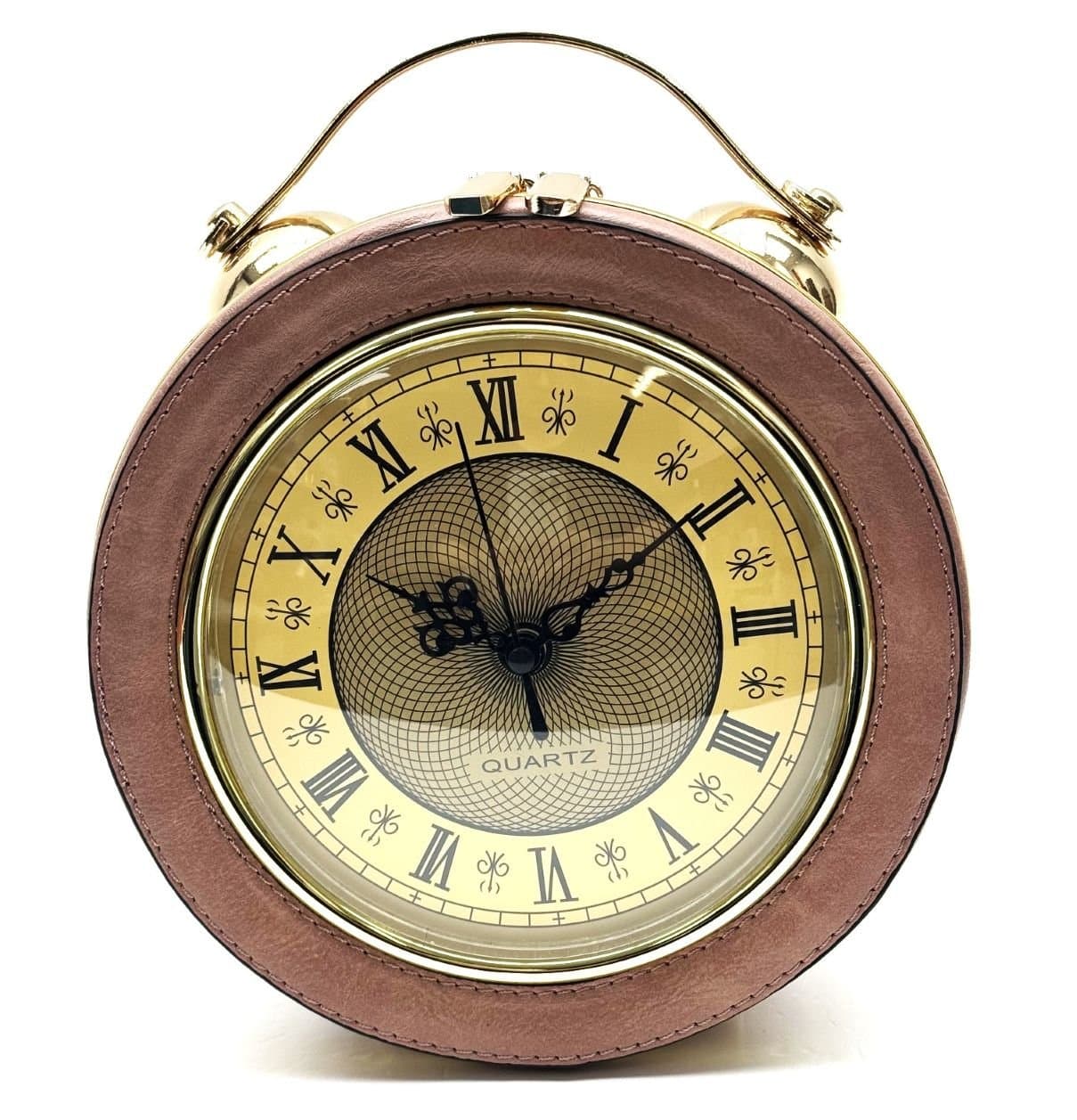 Borsa Mini Clock con orologio funzionante con tracolla, Cosplay Steampunk, ecopelle, colore rosa, ARIANNA DINI DESIGN