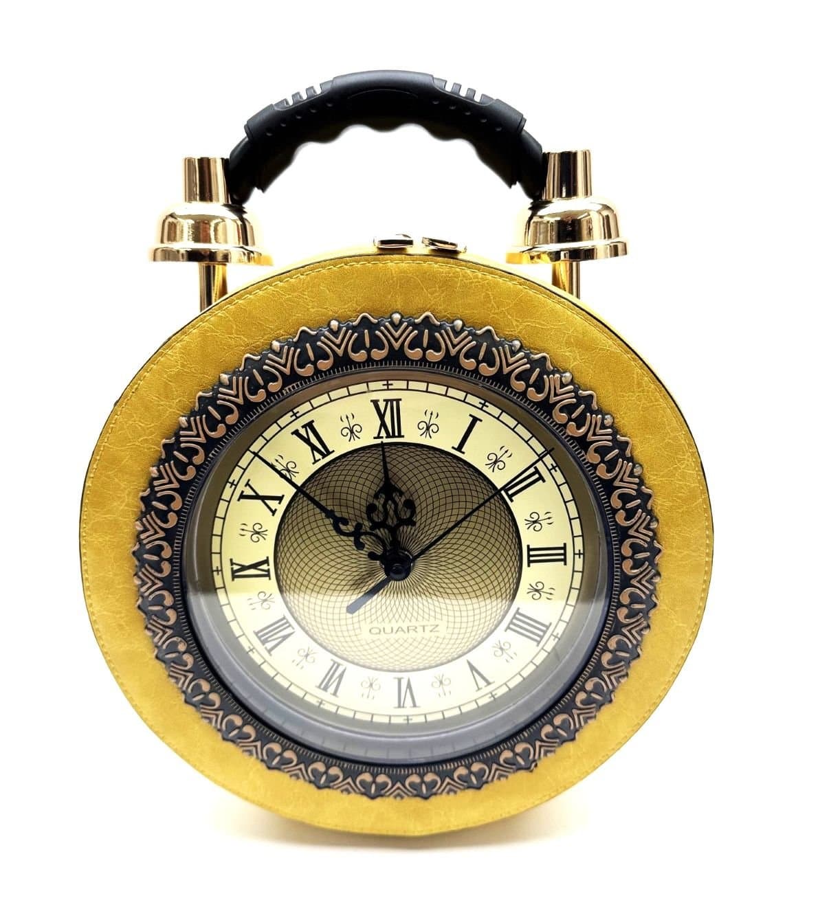 Borsa Tracy Clock con orologio funzionante con tracolla, Cosplay Steampunk, ecopelle, colore giallo, ARIANNA DINI DESIGN