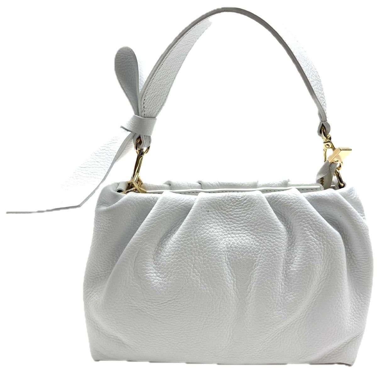 Borsa piccola in vera pelle martellata, modello MOLLY, colore BIANCO, CHIAROSCURO, Made in Italy
