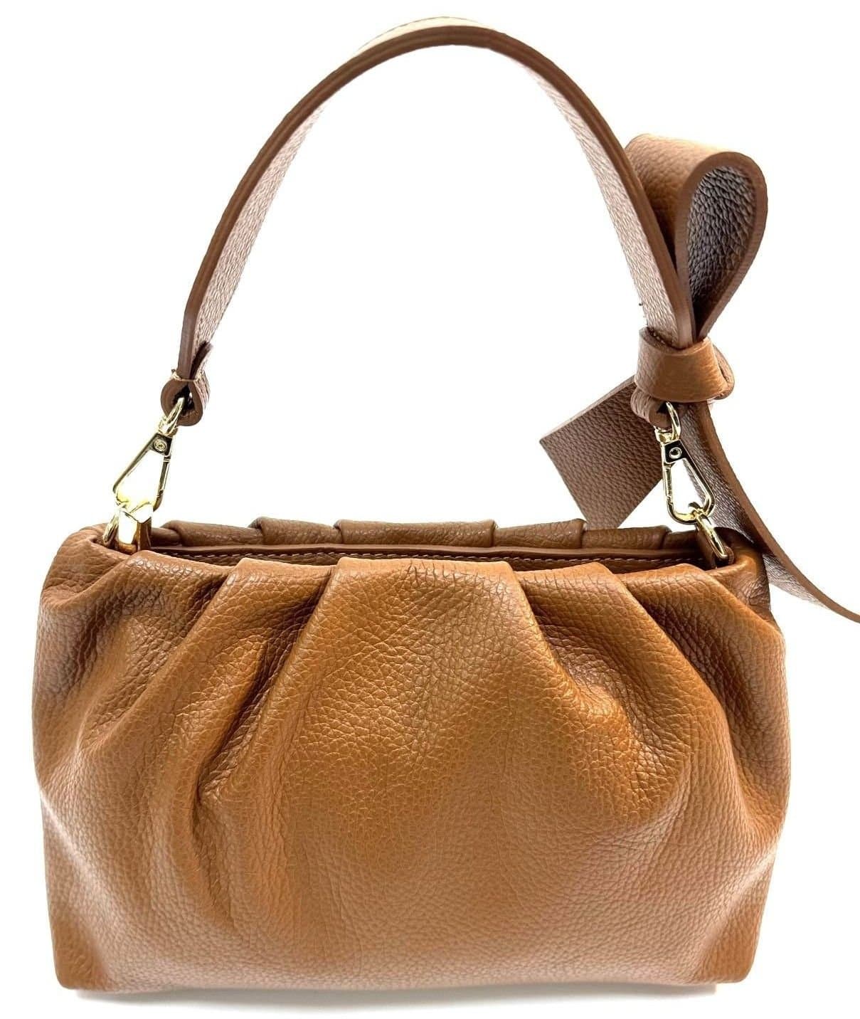 Borsa piccola in vera pelle martellata, modello MOLLY, colore MIELE, CHIAROSCURO, Made in Italy
