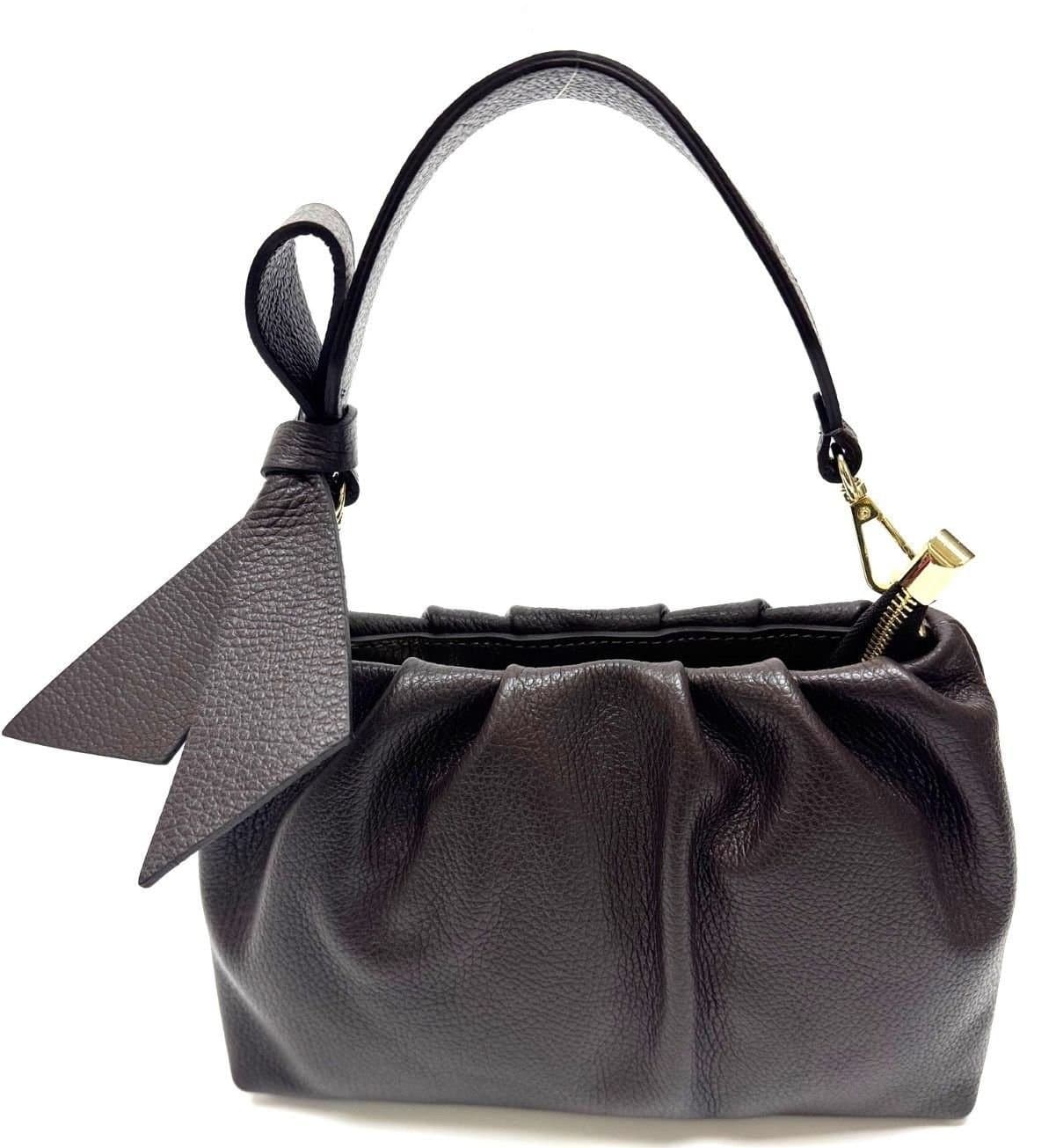 Borsa piccola in vera pelle martellata, modello MOLLY, colore TESTA MORO, CHIAROSCURO, Made in Italy