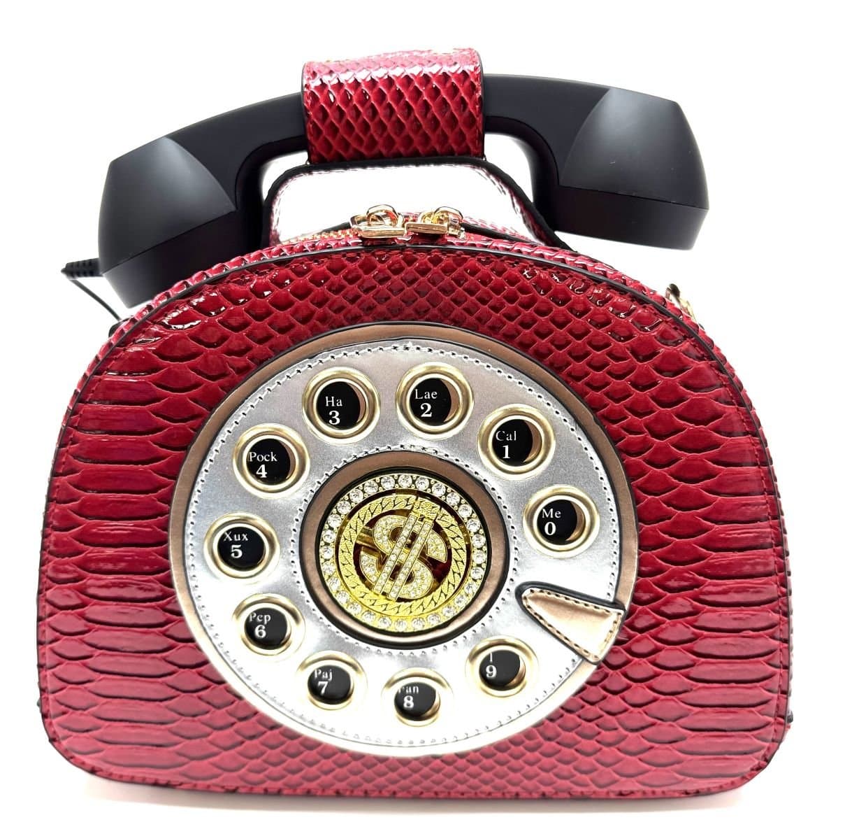 Borsa Telephone Sophie con tracolla, Cosplay Steampunk, ecopelle, colore rosso, ARIANNA DINI DESIGN