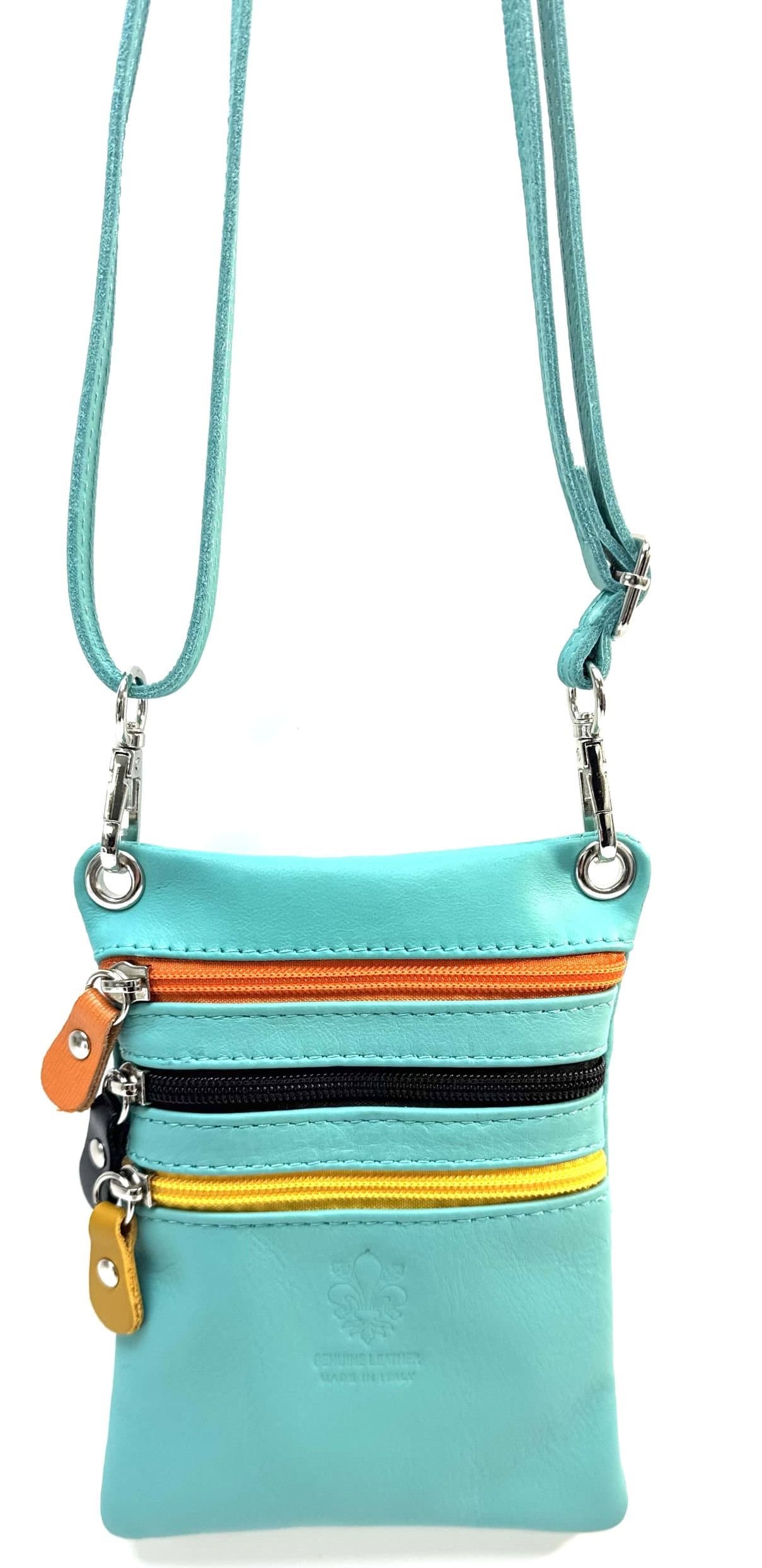 Borsa uomo / donna in vera pelle CHIAROSCURO mod. STEFANIA colore azzurro Made in Italy