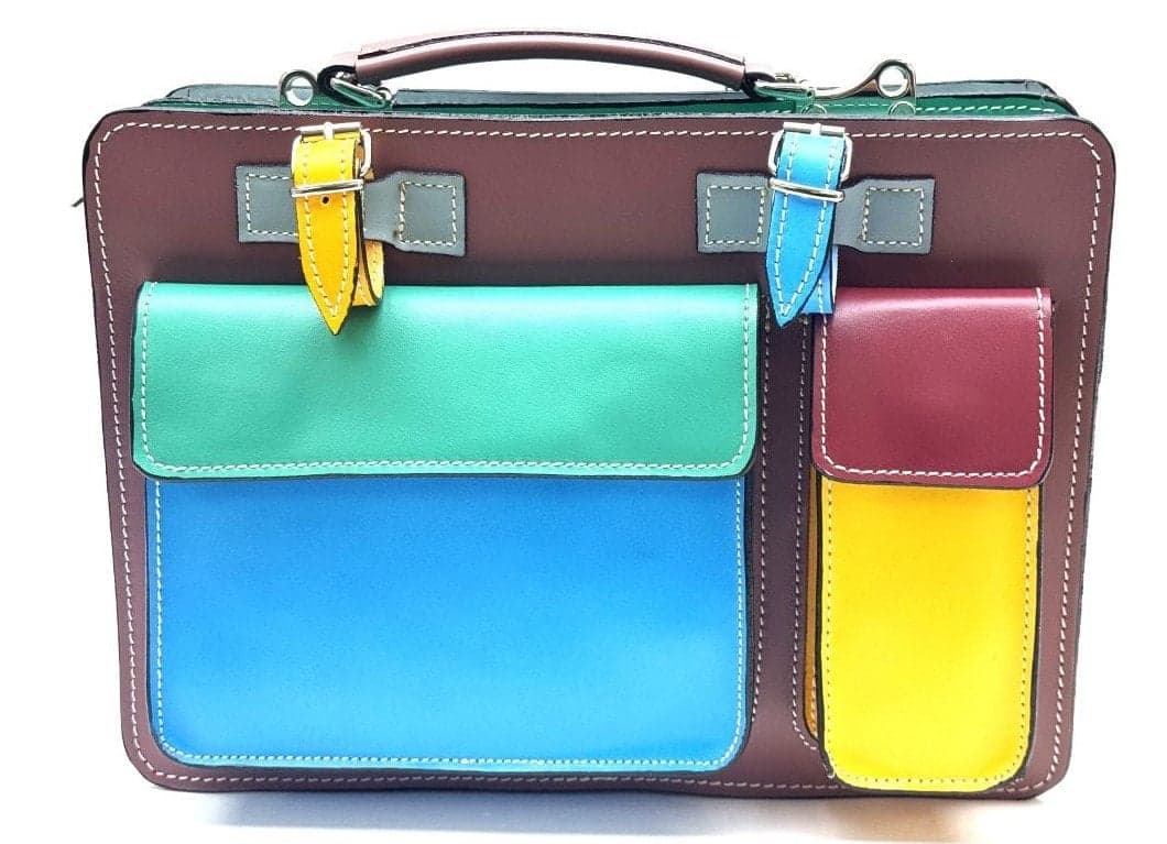 Borsa unisex in vera pelle ELVI MEDIUM colore MULTICOLORE base rosa, Made in Italy. Misura ideale per tablet di media dimensione/ agende di lavoro