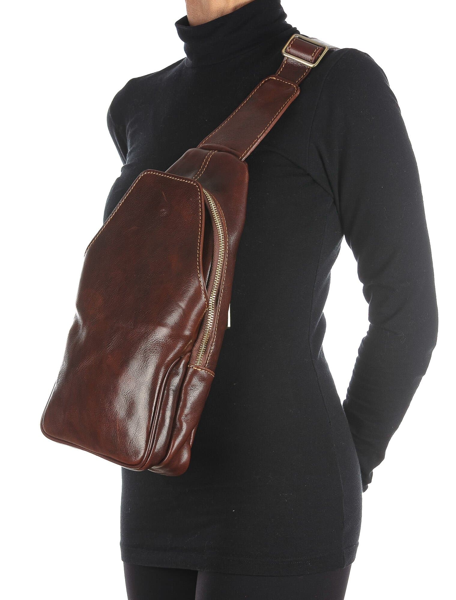 Borsa uomo in vera pelle CHIAROSCURO mod. BORIS, colore MARRONE, Made in Italy.